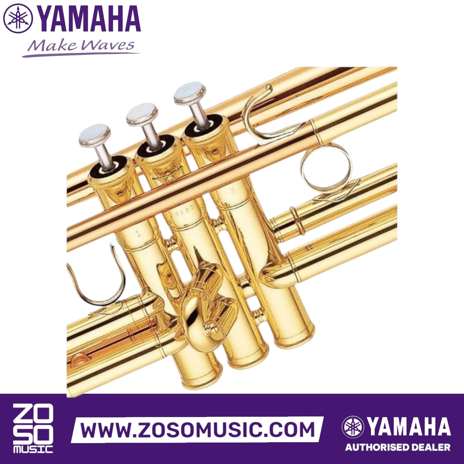 Zoso Music Yamaha YTR-6345G professional Bb trumpet with a polished gold lacquer finish and monel valves.
