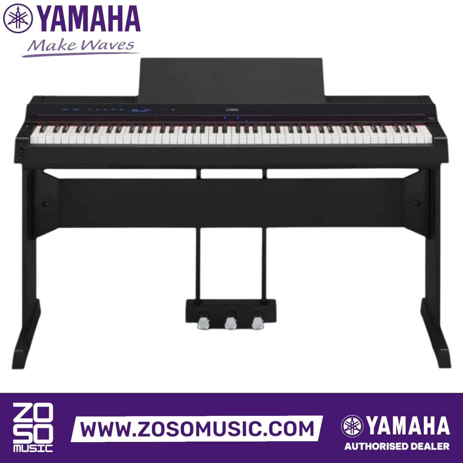 Zoso Music Yamaha P-S500 88-key digital piano in black with weighted GHS keyboard and integrated pedal unit