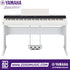 Zoso Music Yamaha P-S500 88-key digital piano in white with a sleek stand, music rest, and integrated pedal unit.