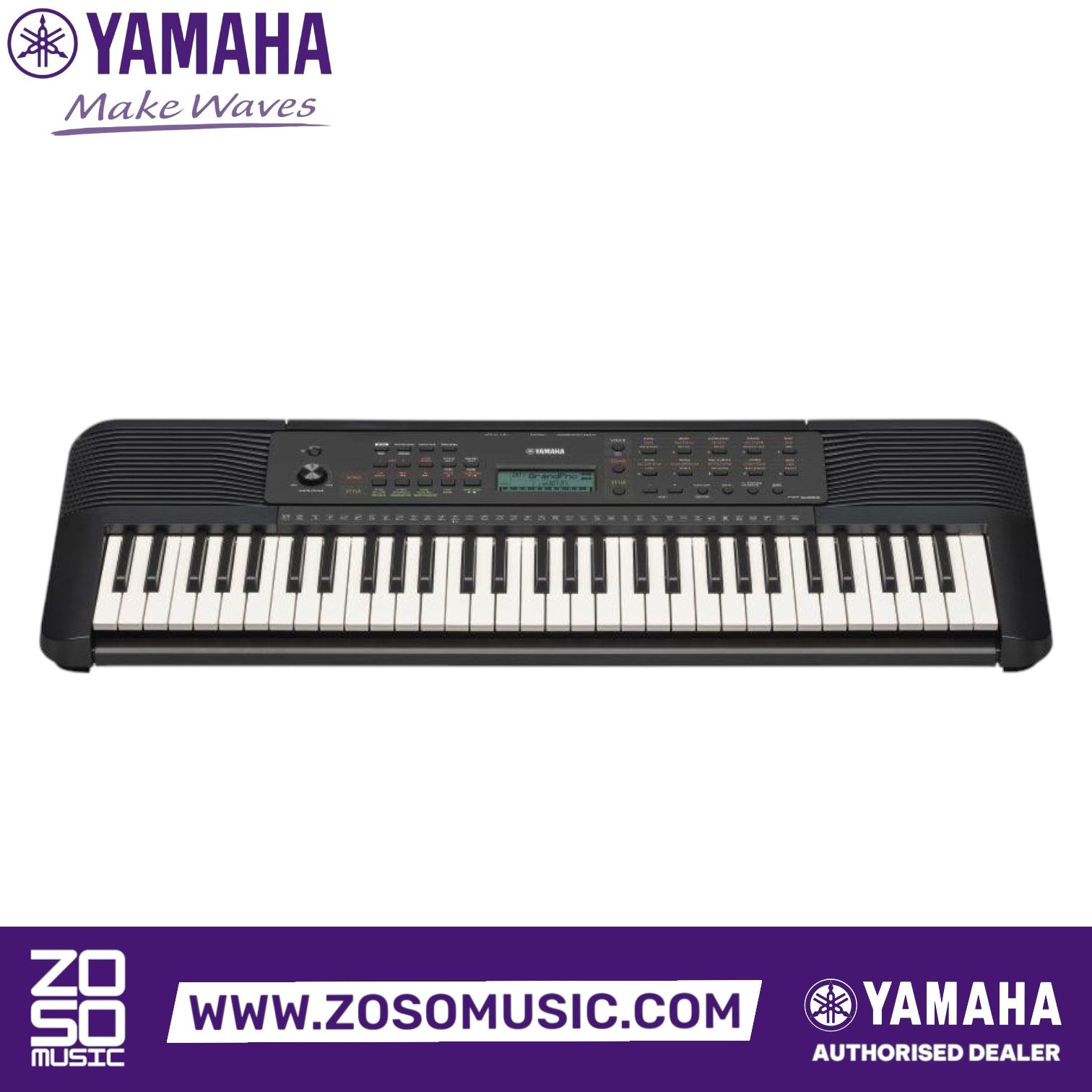 Yamaha PSR-E283 61-key portable digital keyboard in black with LCD display and control panel from Zoso Music