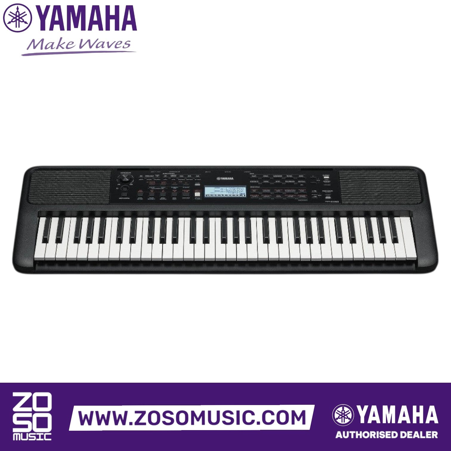 Zoso Music Yamaha PSR-E383 61-key portable keyboard in black with touch-sensitive keys and LCD display