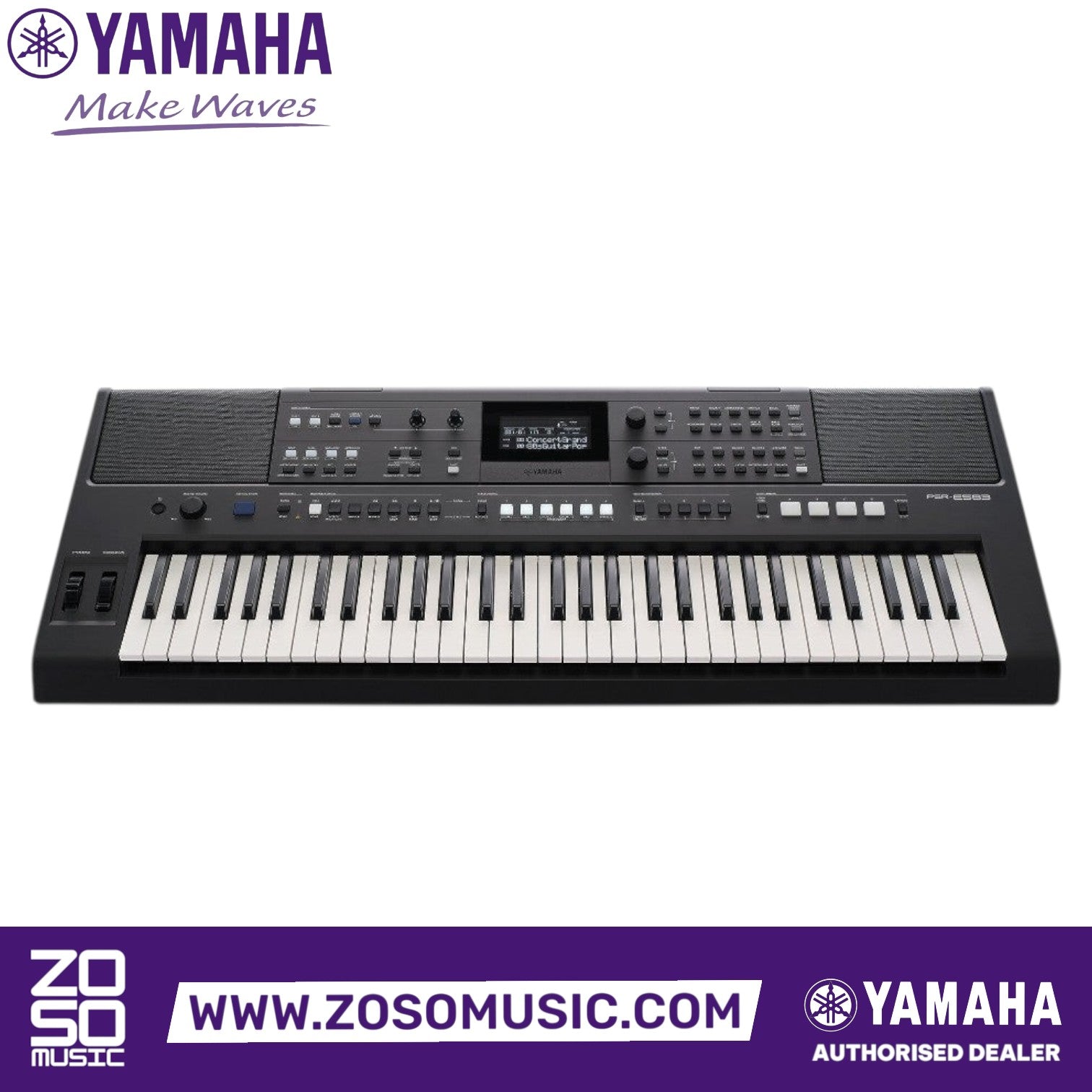 Zoso Music Yamaha PSR-E583 61-key portable keyboard with pitch bend, modulation wheels, and live control knobs.