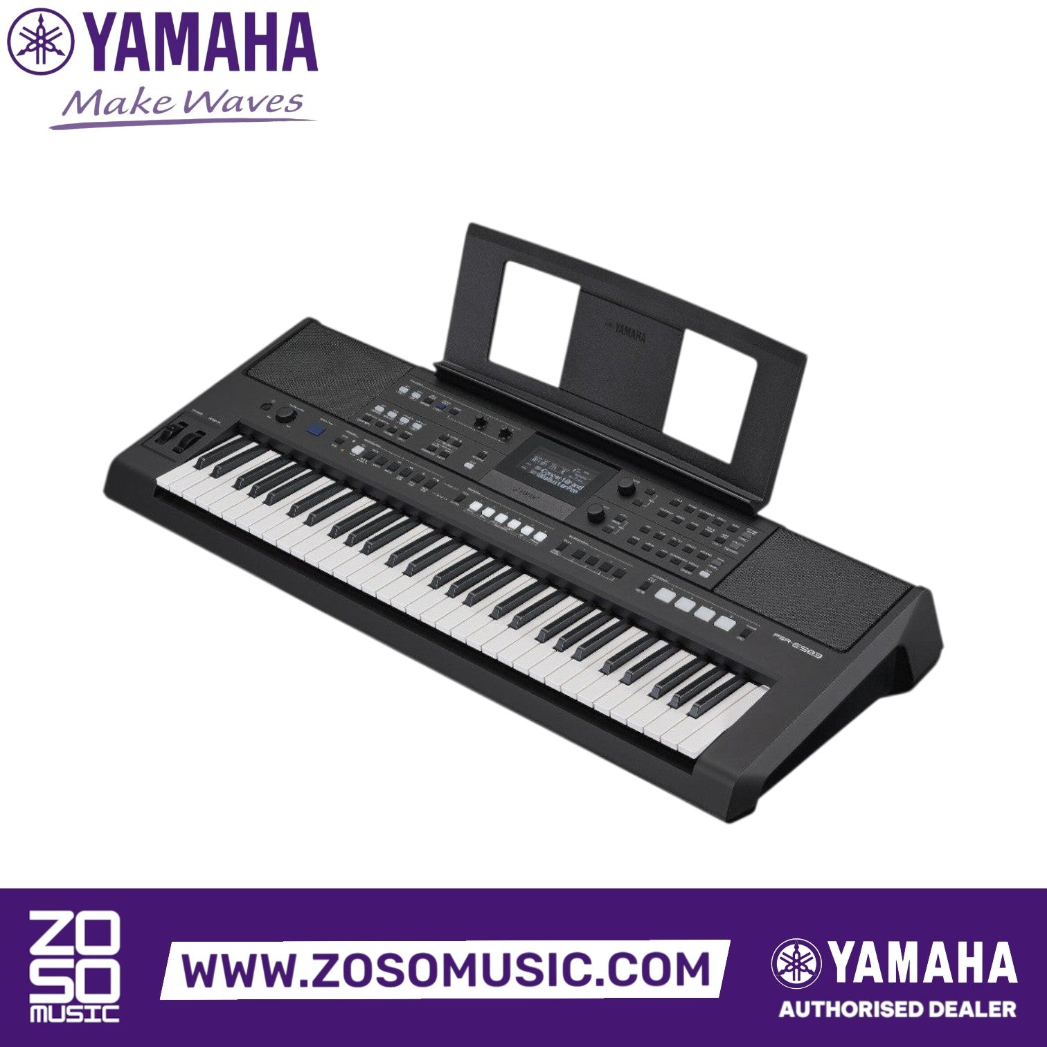 Zoso Music Yamaha PSR-E583 61-key portable keyboard with control knobs, pitch bend, and modulation wheels.