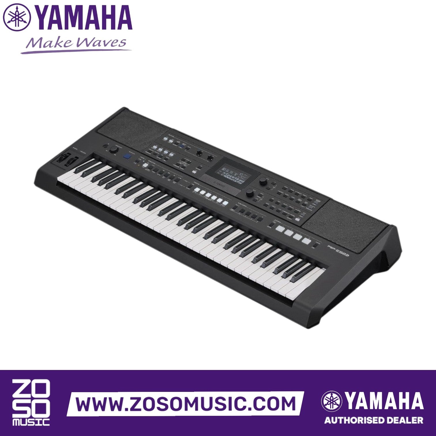 Yamaha PSR-E583 61-key portable keyboard from Zoso Music featuring a black finish, control knobs, and LCD screen.