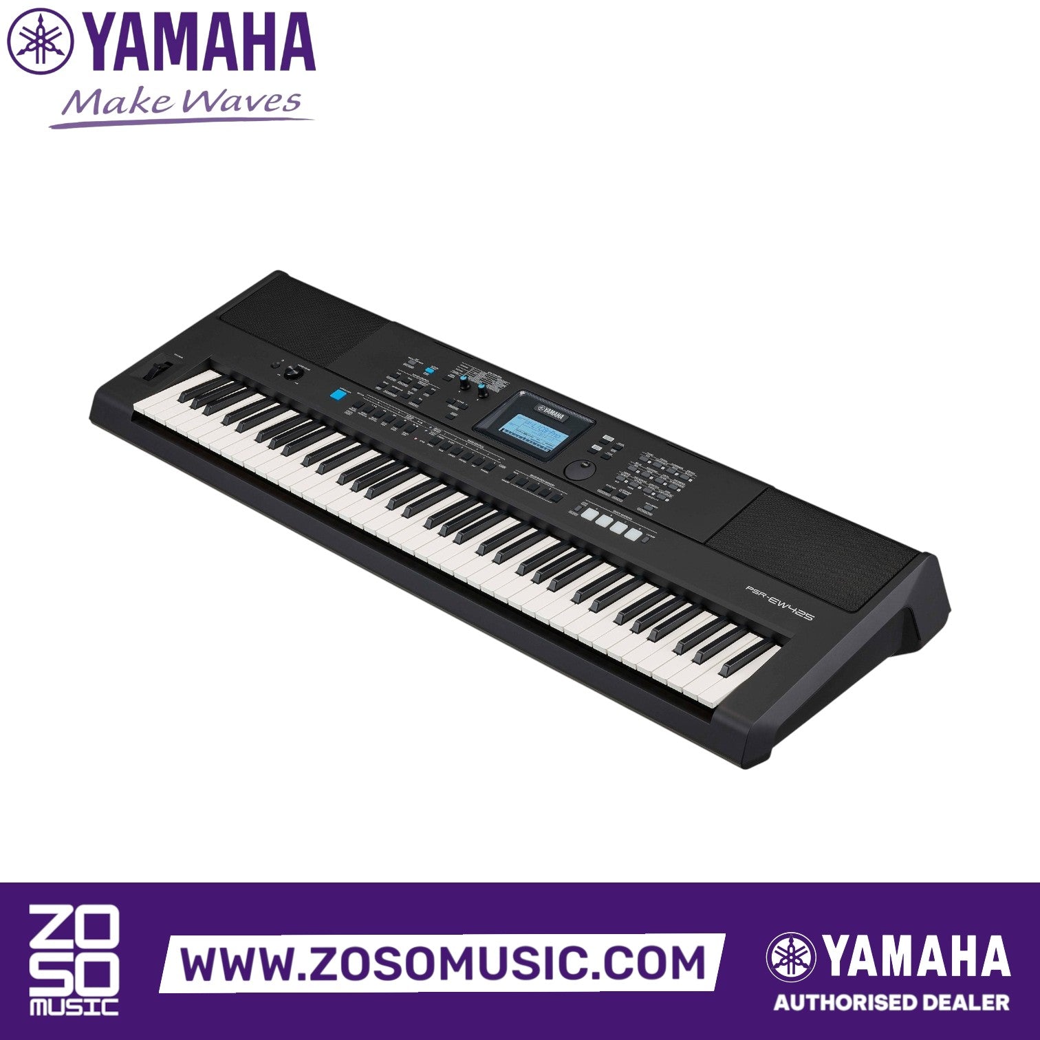 Zoso Music Yamaha PSR-EW425 76-key portable keyboard in black with control knobs and LCD screen