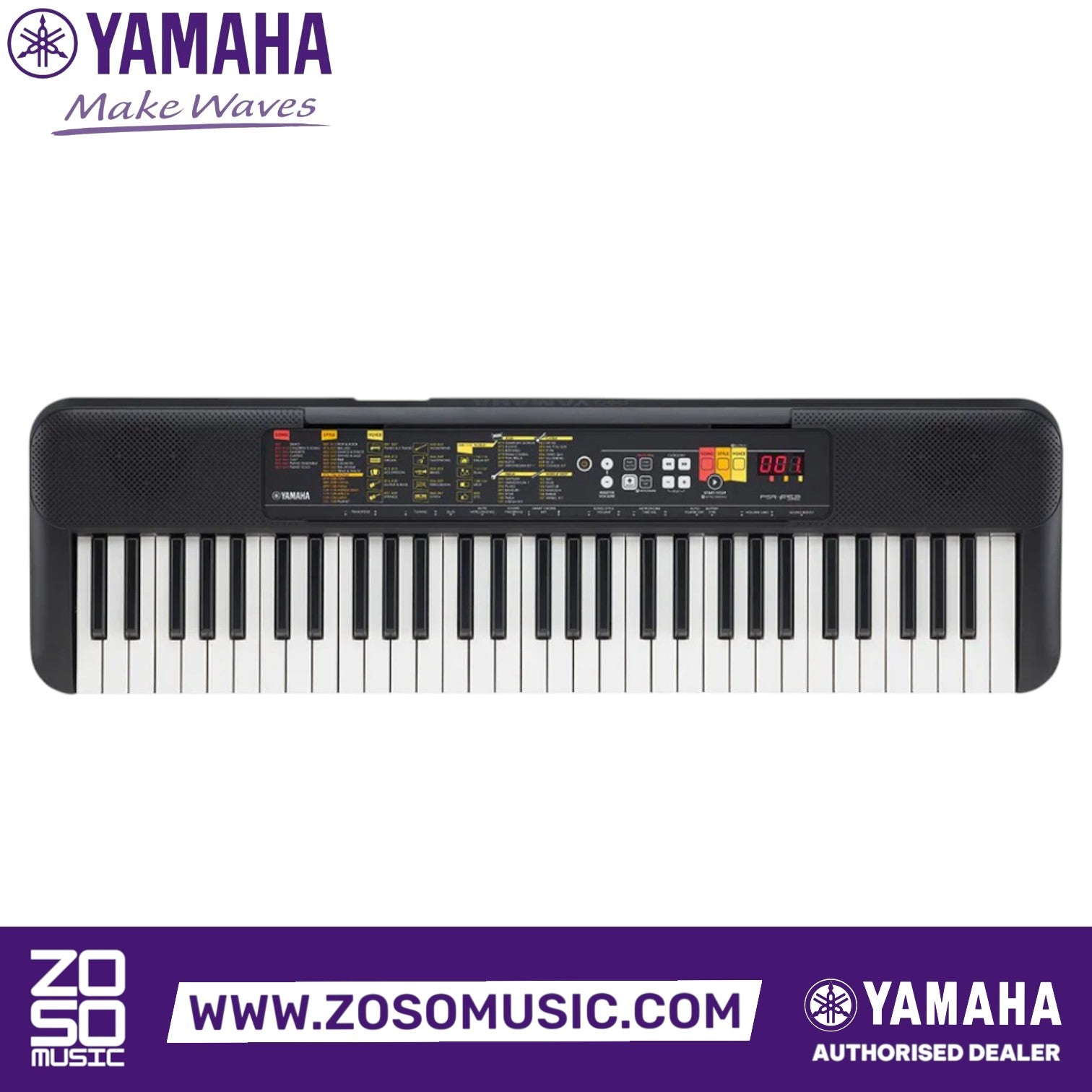 Zoso Music Yamaha PSR-F52 61-key portable beginner keyboard in black with control panel and digital display
