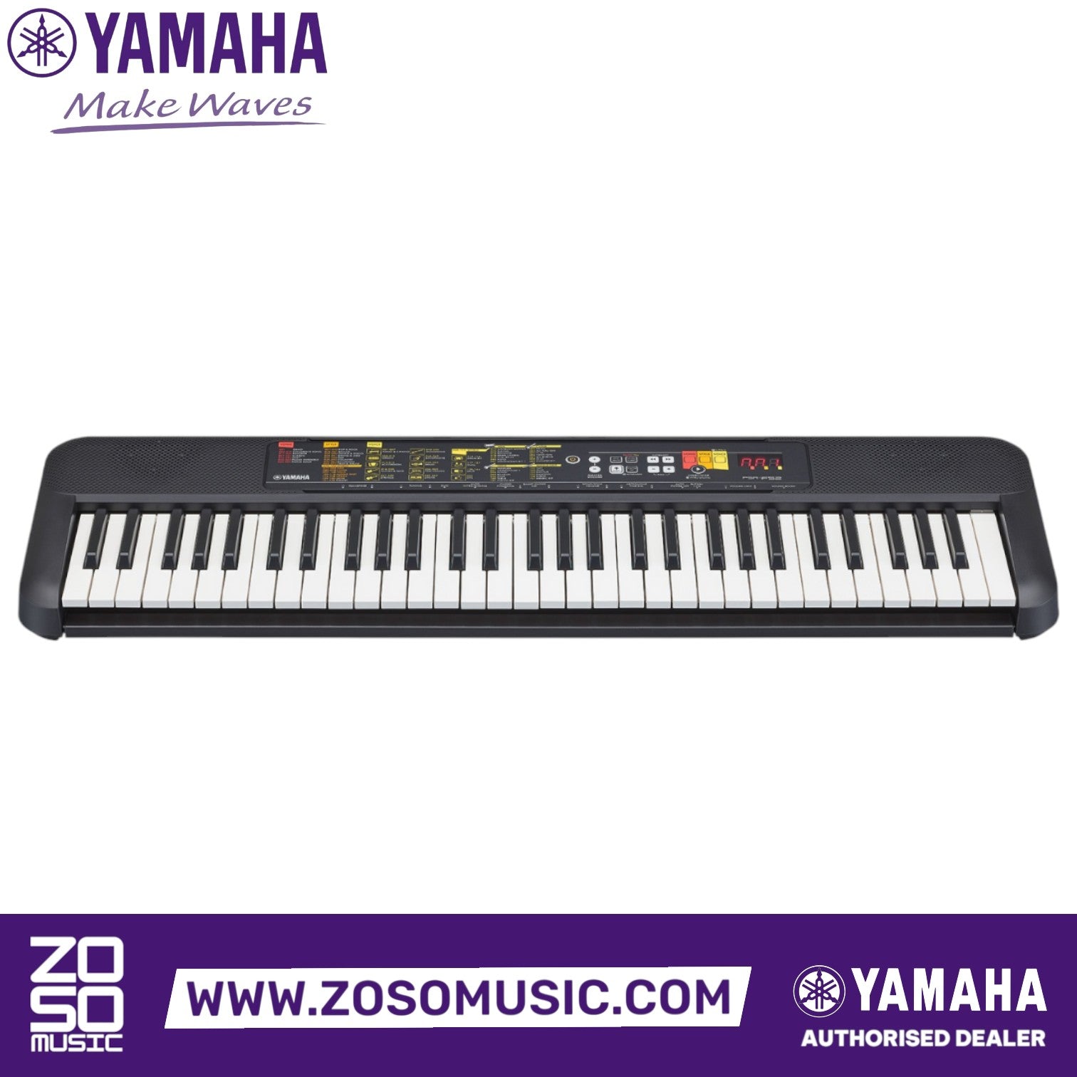 Zoso Music Yamaha PSR F52 61-key portable beginner keyboard in black with control panel and speakers