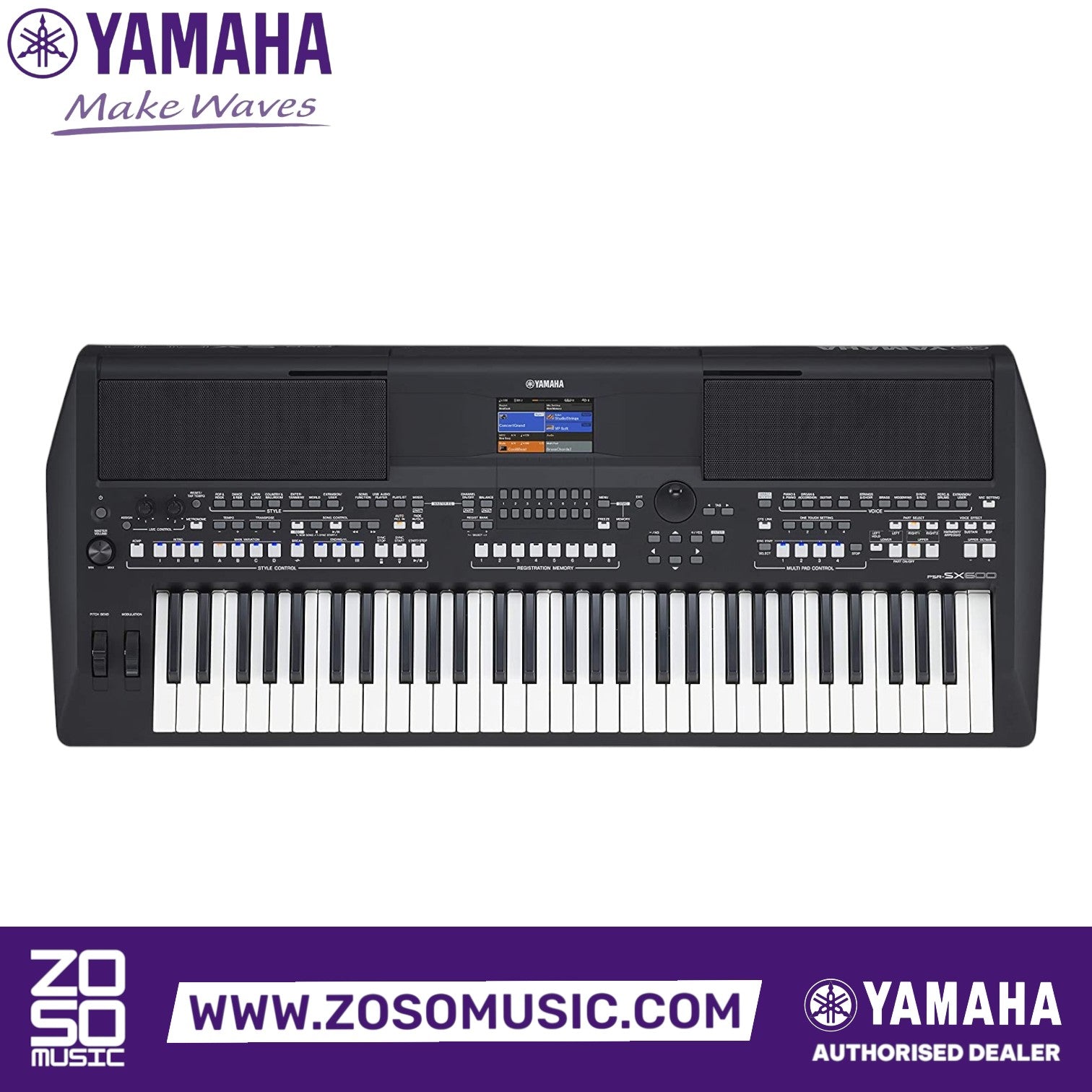 Zoso Music Yamaha PSR SX600 61-key arranger keyboard with color display and professional control interface