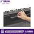 Zoso Music Yamaha PSR SX600 arranger keyboard rear panel with a hand plugging a microphone cable into the mic input