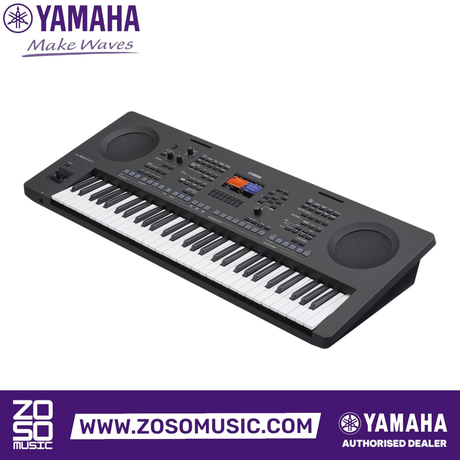 Zoso Music Yamaha PSR-SX620 61-key arranger keyboard in black with color display, joystick, and control knobs.