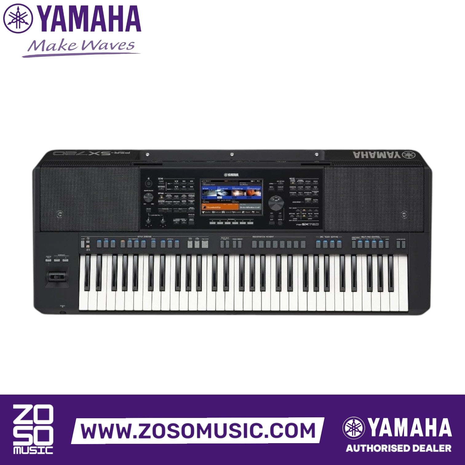 Zoso Music Yamaha PSR-SX720 61-key arranger workstation with color touchscreen and control knobs in black finish