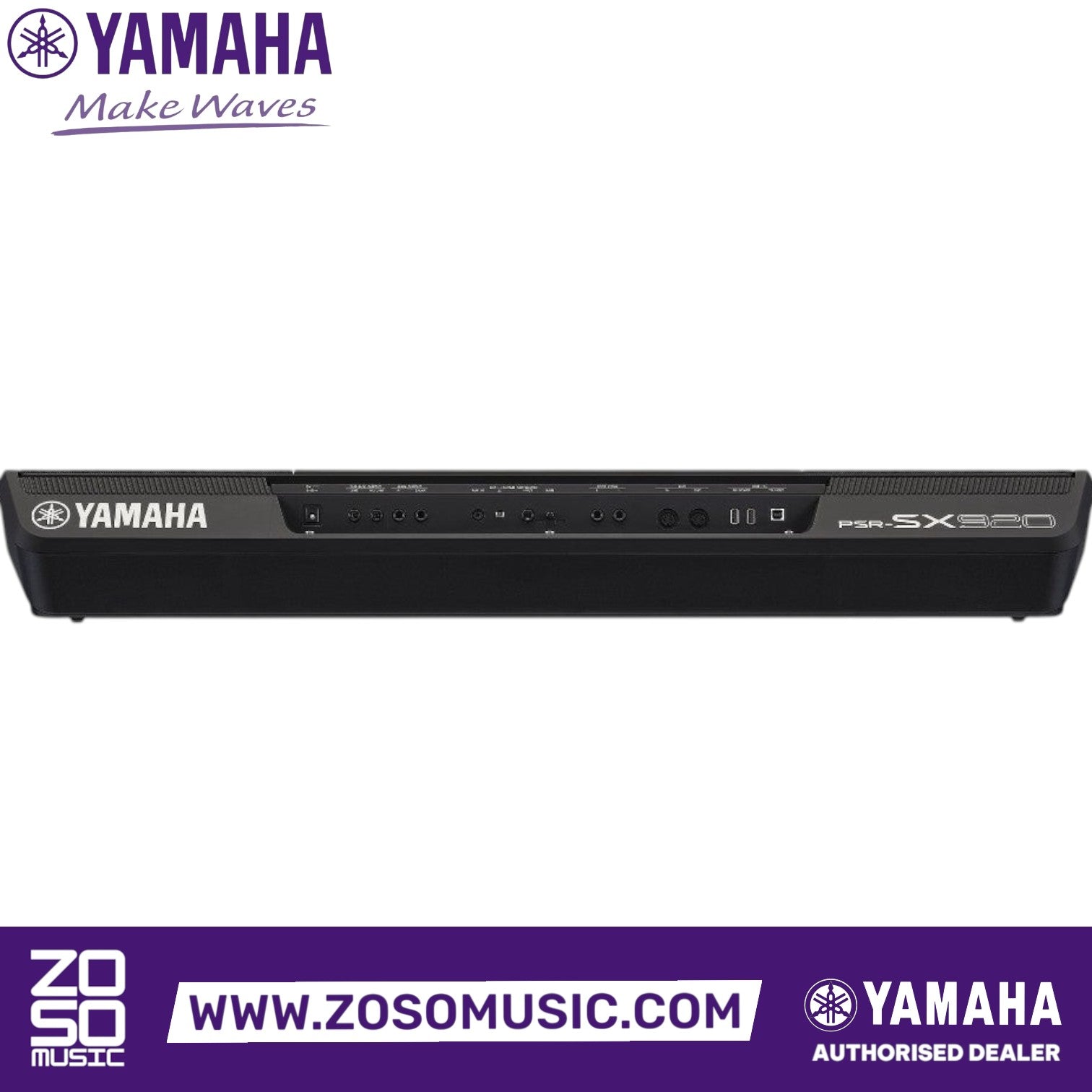 Rear panel of the Yamaha PSR-SX920 professional arranger workstation showing various audio and MIDI ports at Zoso Music