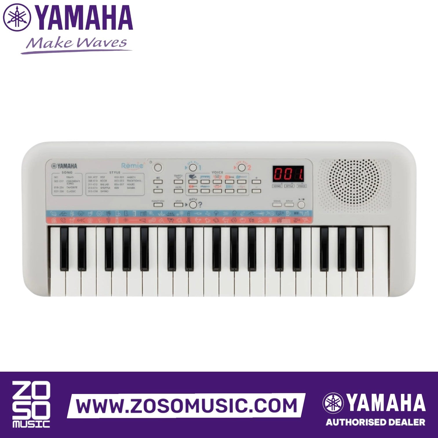 Zoso Music Yamaha Remie PSS-E30 white mini keyboard for children with 37 keys and digital display