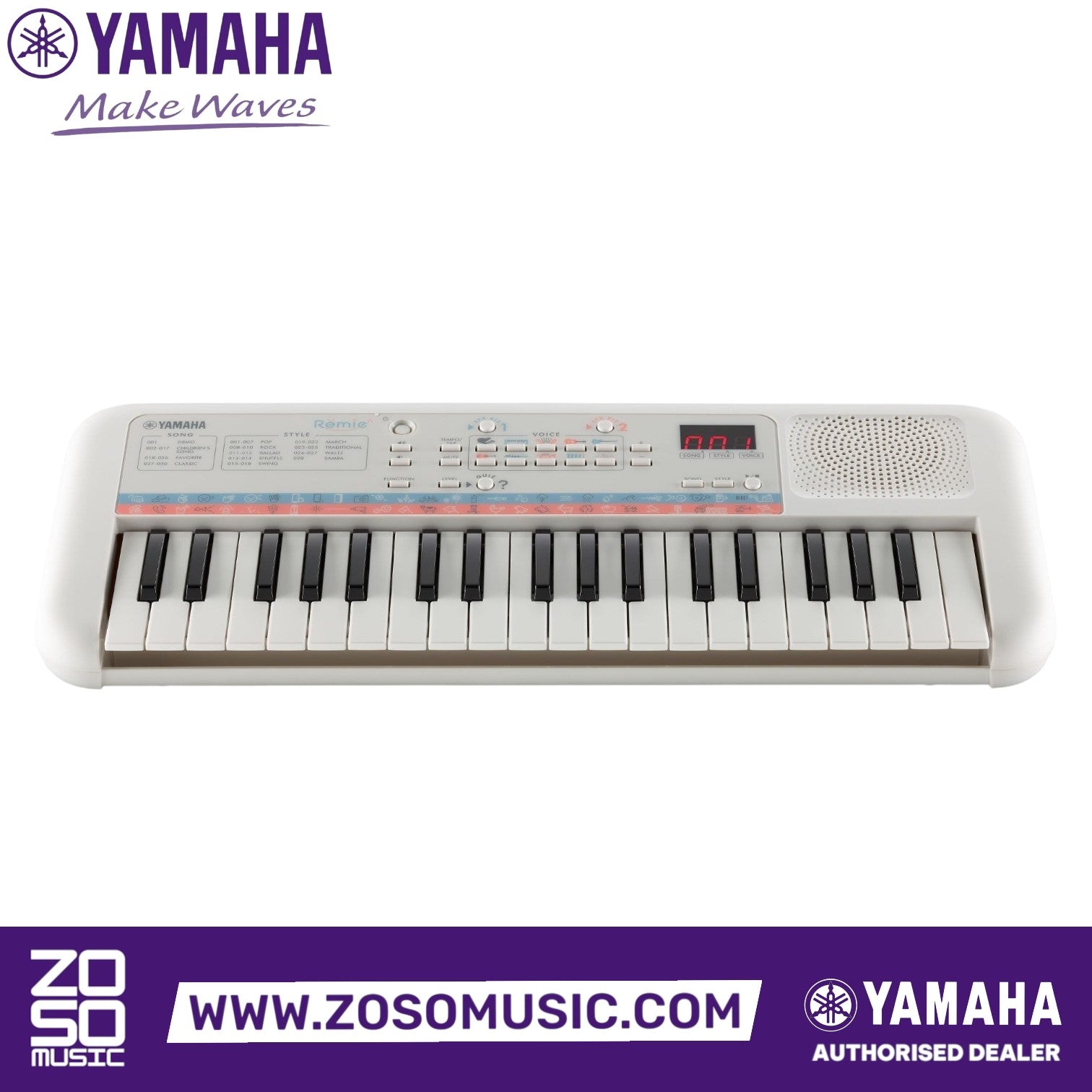 Zoso Music Yamaha Remie PSS-E30 white mini keyboard for children with 37 keys and built-in speaker