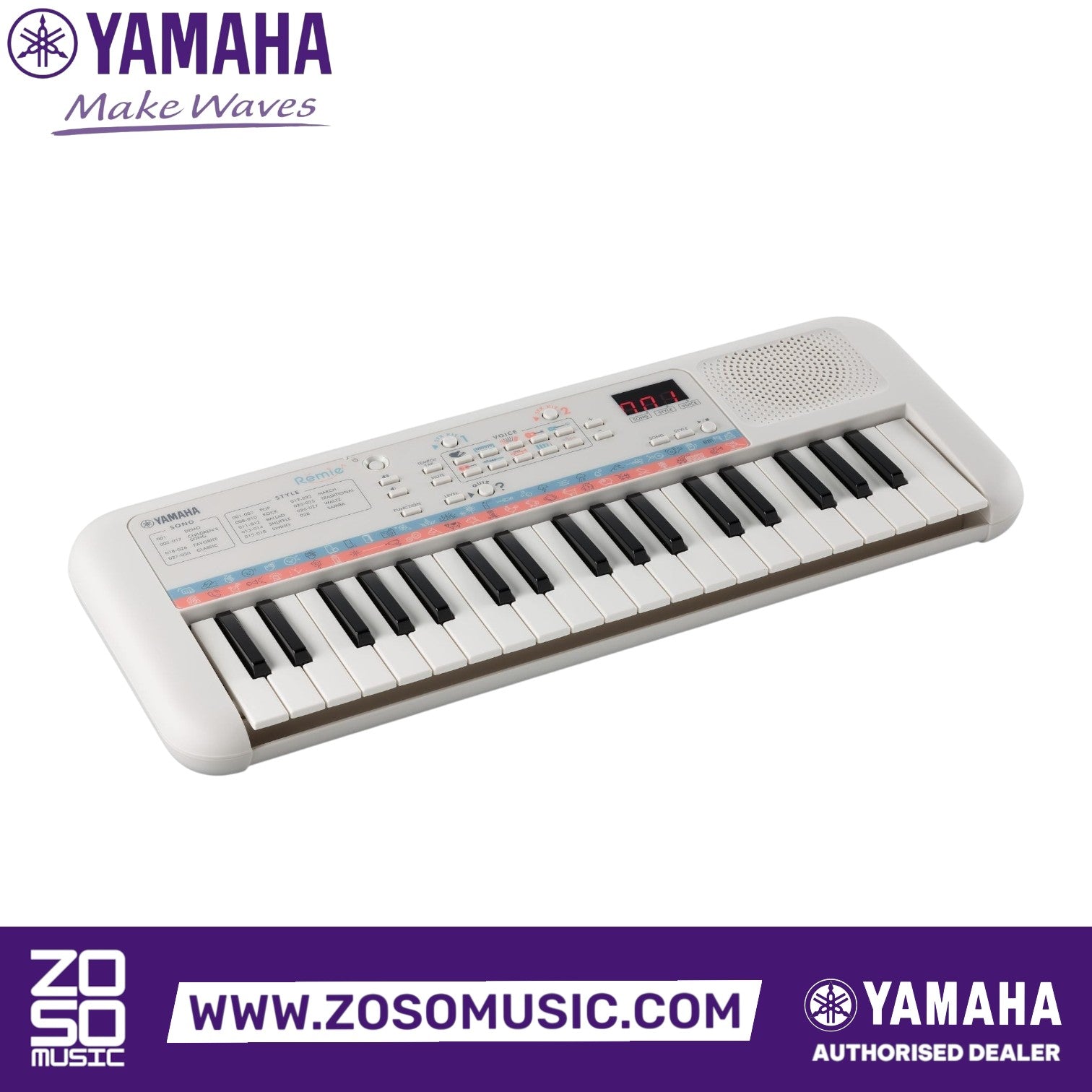 Zoso Music Yamaha Remie PSS-E30 white portable mini keyboard for children with 37 keys and digital display