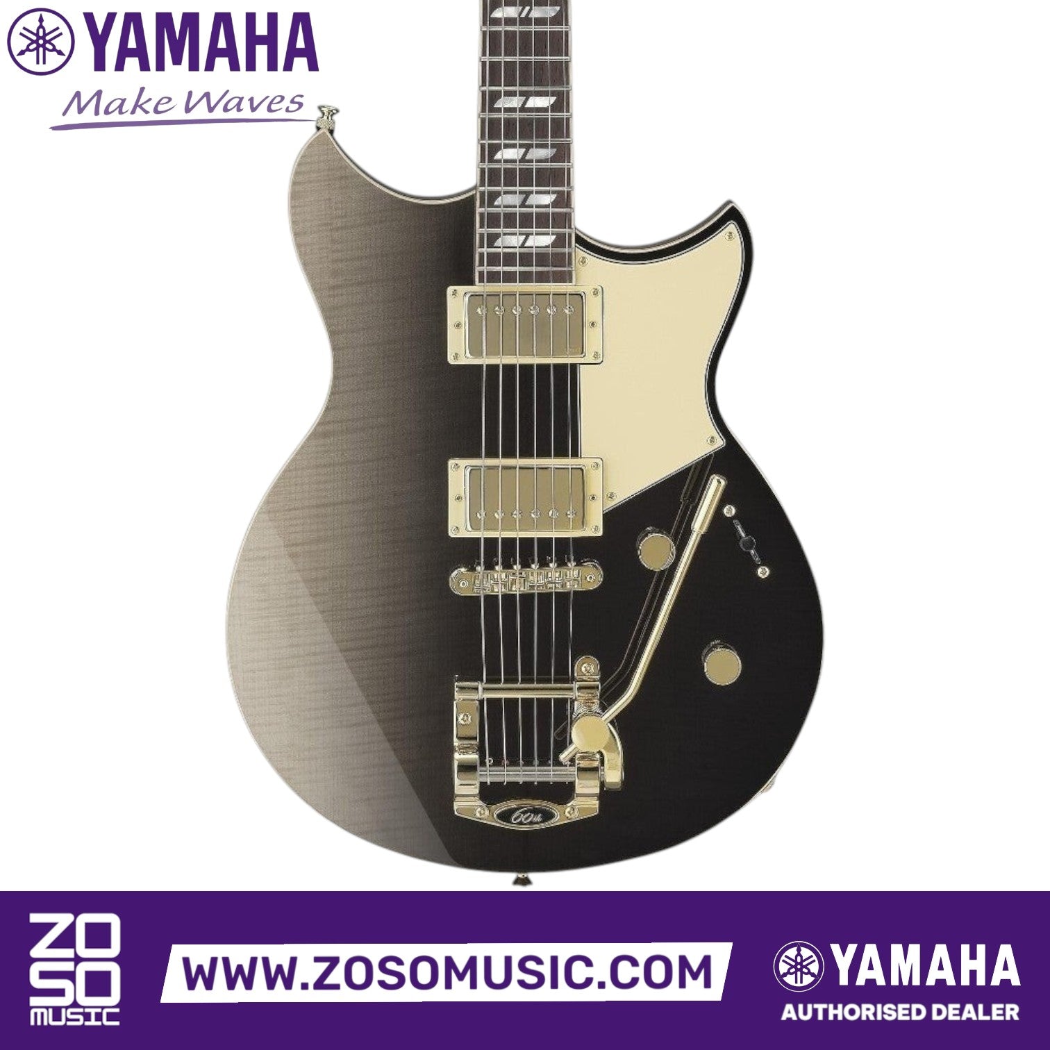 Zoso Music Yamaha 60th Anniversary Revstar RSP20 electric guitar in Noble Black Burst with gold hardware