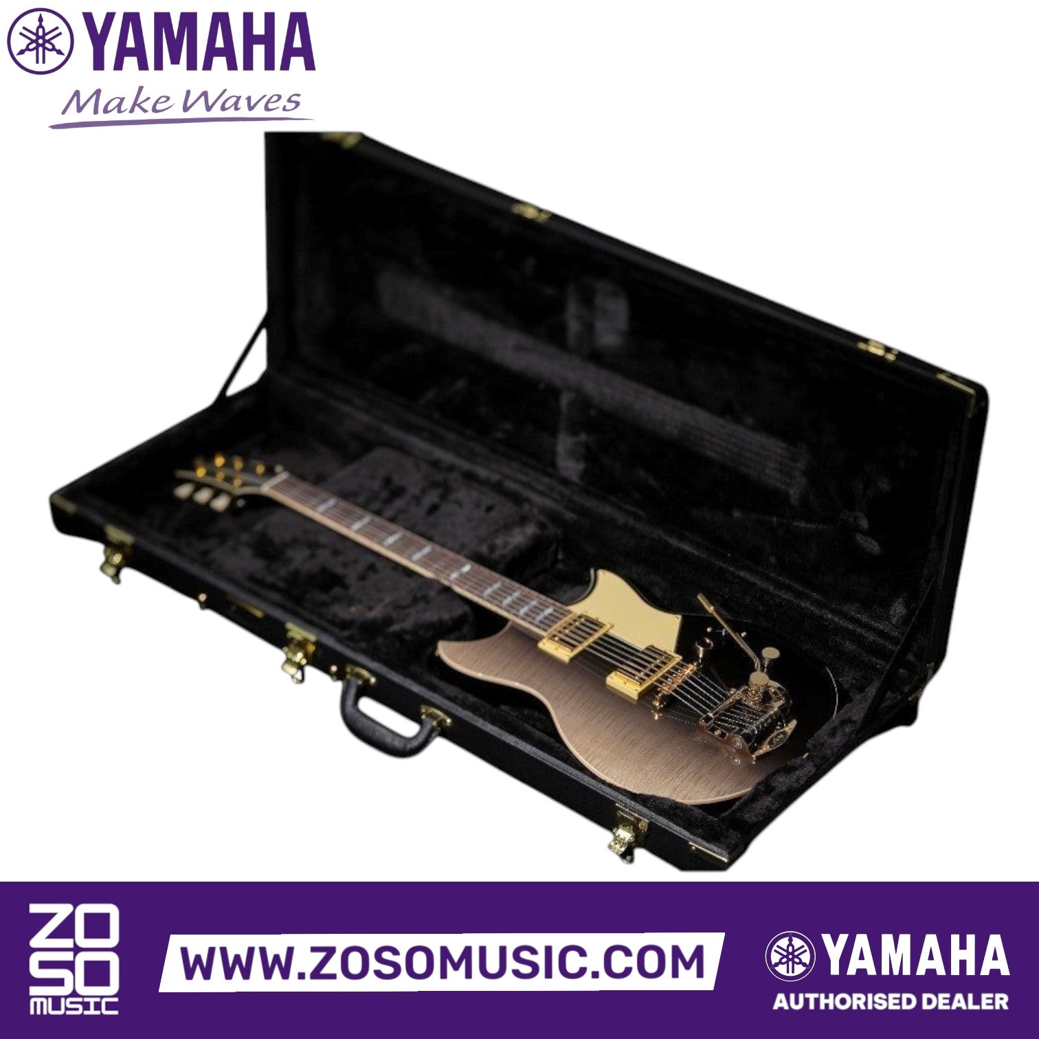 Zoso Music Yamaha 60th Anniversary Revstar Professional RSP20 electric guitar in Noble Black Burst inside a hard case