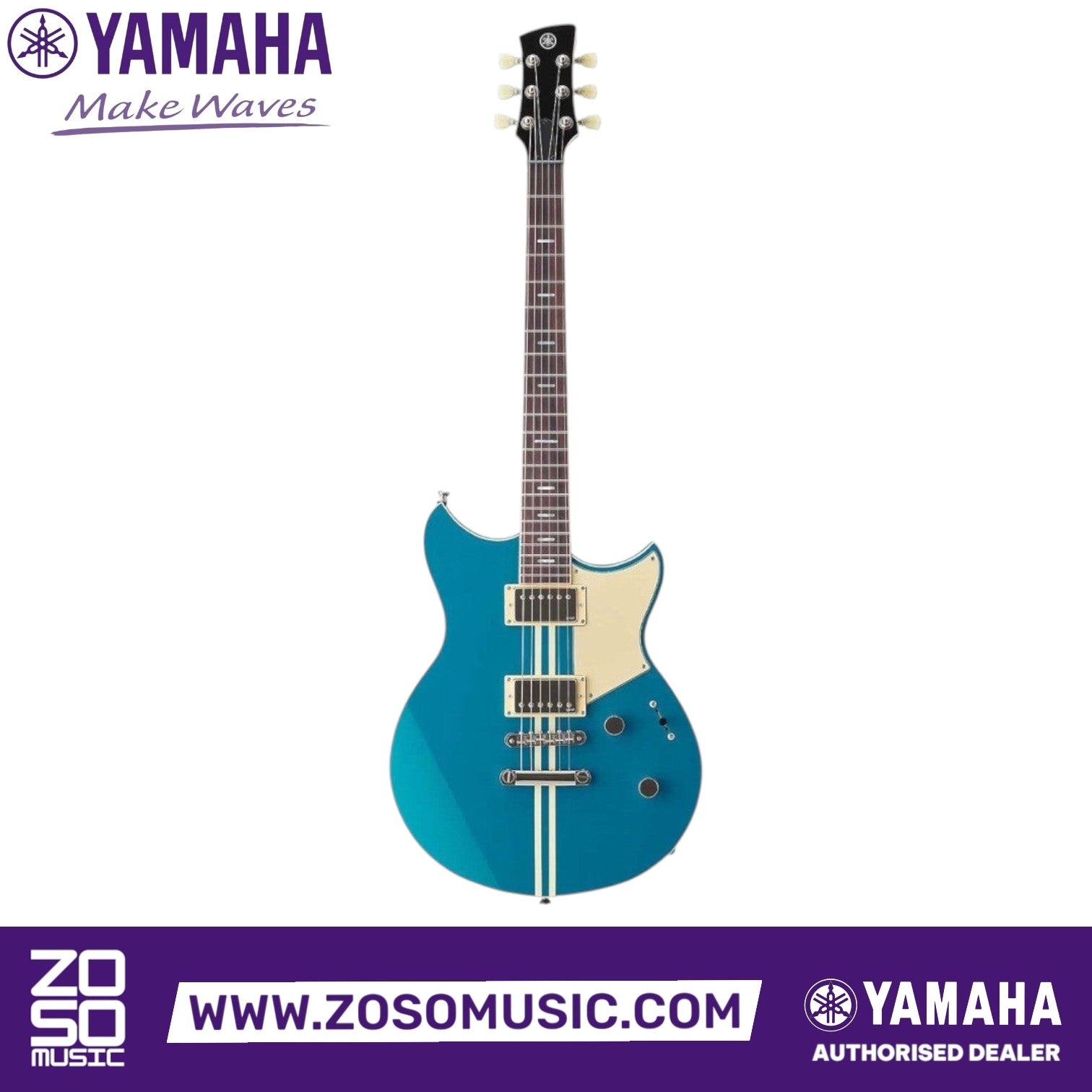 Zoso Music Yamaha Revstar Professional RSP20 electric guitar in Swift Blue with dual humbuckers and white racing stripes