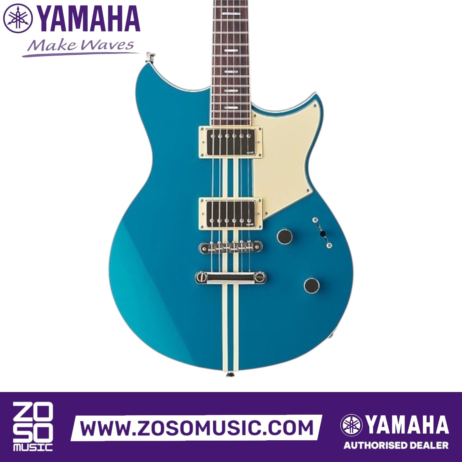 Zoso Music Yamaha Revstar Professional RSP20 electric guitar in Swift Blue with dual humbuckers and cream pickguard