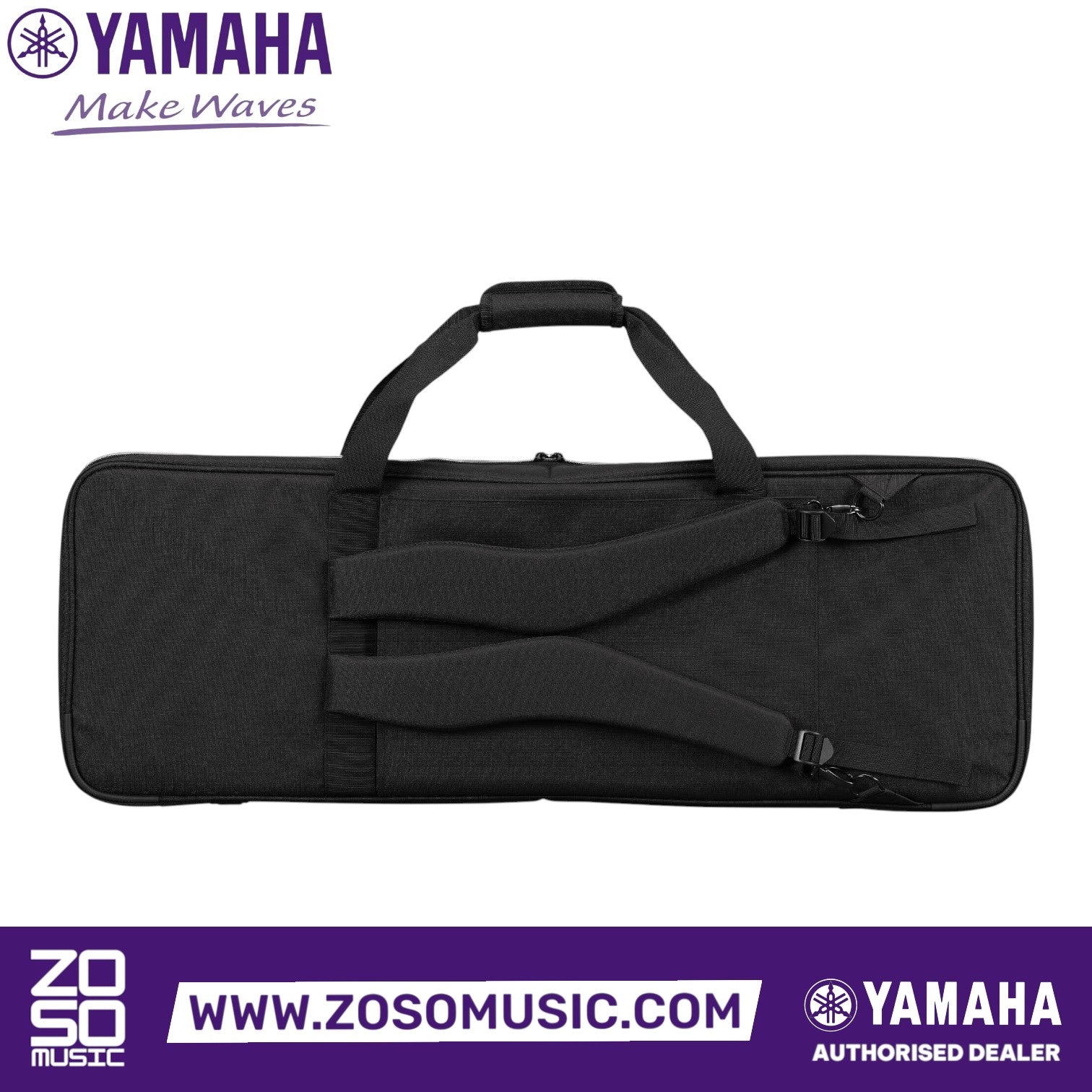 Zoso Music black Yamaha SC-DE61 backpack-style soft case for 61-key stage keyboards with padded straps and handle.
