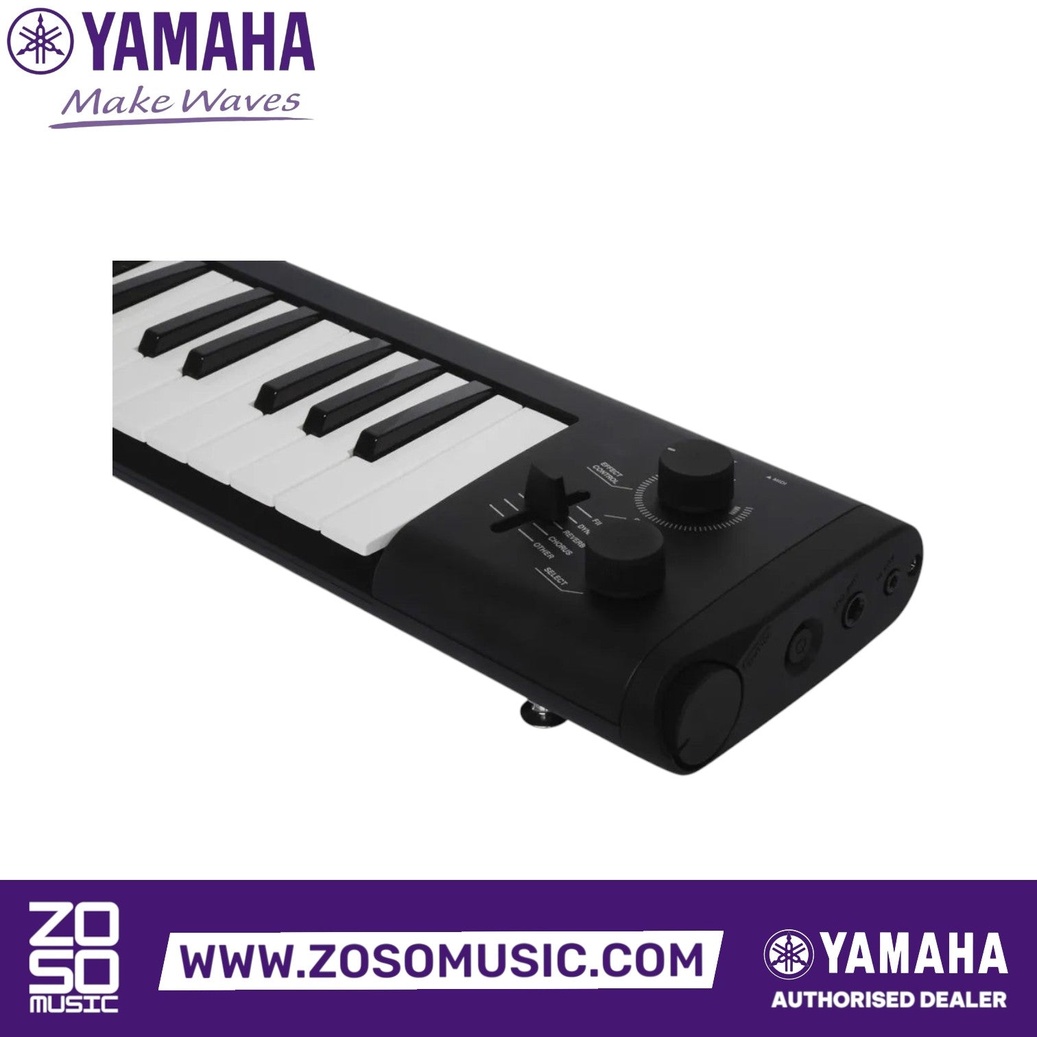 Zoso Music Yamaha SHS-500 Sonogenic keytar in black featuring 37 keys, control knobs, and pitch bend wheel.