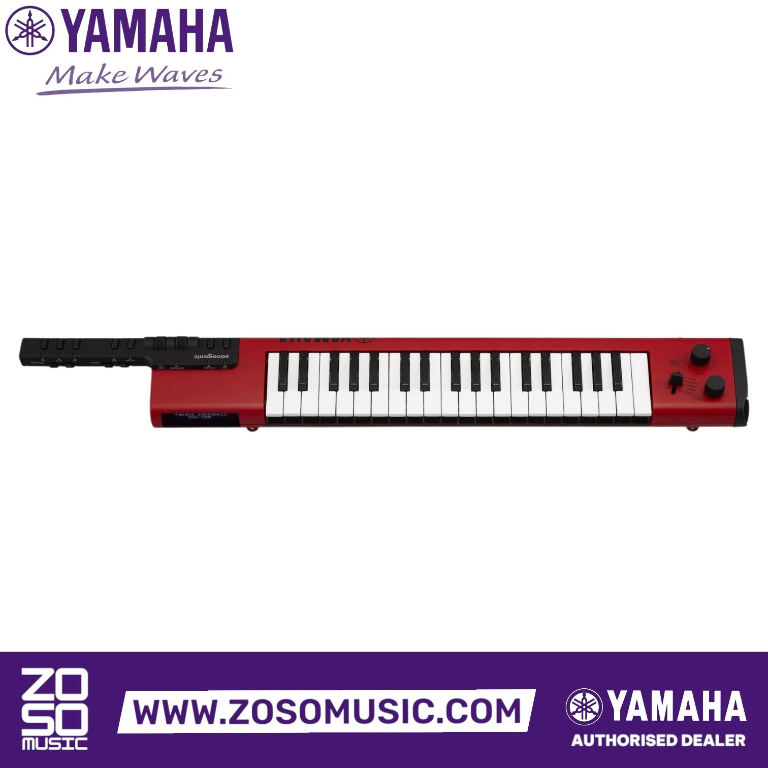 Zoso Music Yamaha SHS-500 Sonogenic red keytar with 37 keys, pitch bend, and modulation wheel on a white background