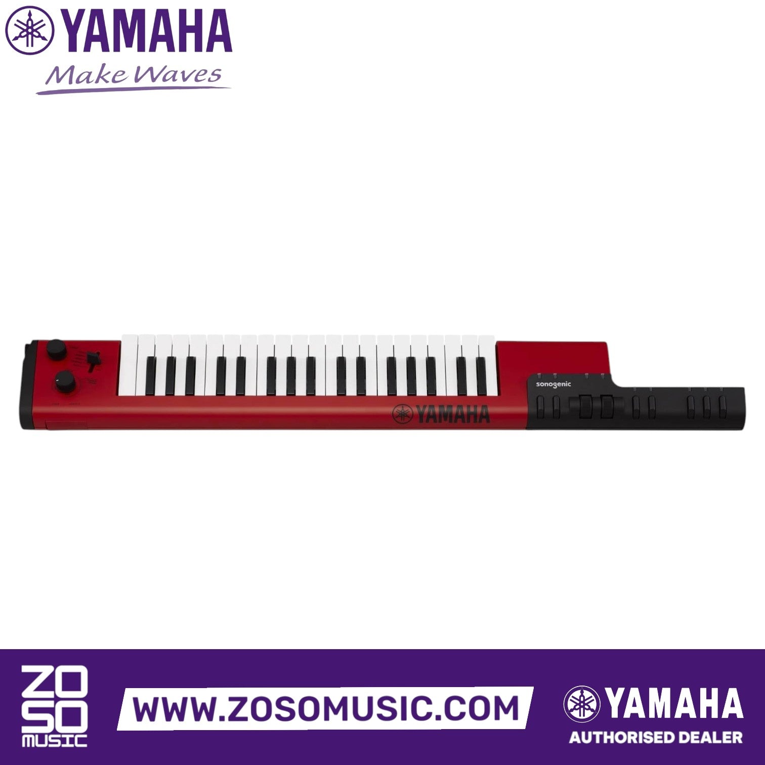 Zoso Music Yamaha SHS-500 Sonogenic red keytar with 37 keys, pitch bend, and modulation wheel on a white background
