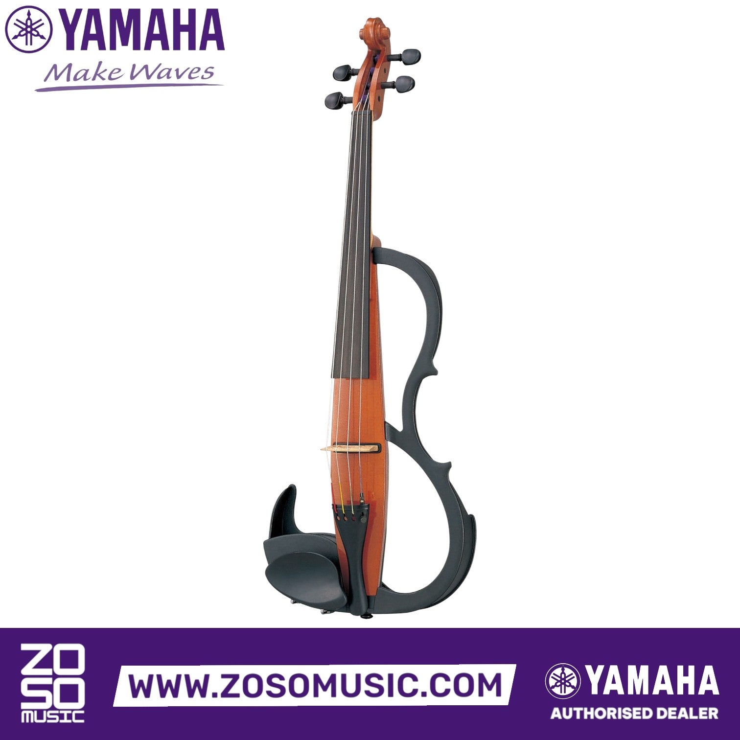 Zoso Music Yamaha SVV200 silent electric viola with brown spruce body, maple neck, and black frame on white background