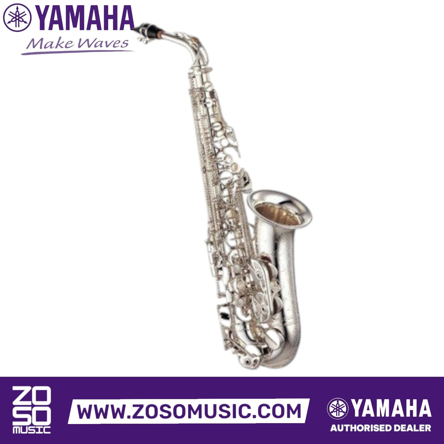 Zoso Music Yamaha YAS-875EXS Custom Series silver alto saxophone with G1 neck and ergonomic key design