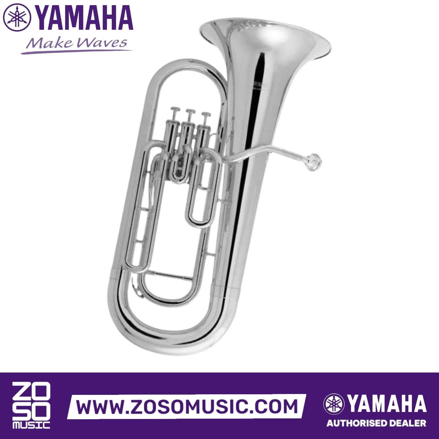 Zoso Music Yamaha YEP-201S 3-valve standard euphonium in silver finish with a yellow brass body