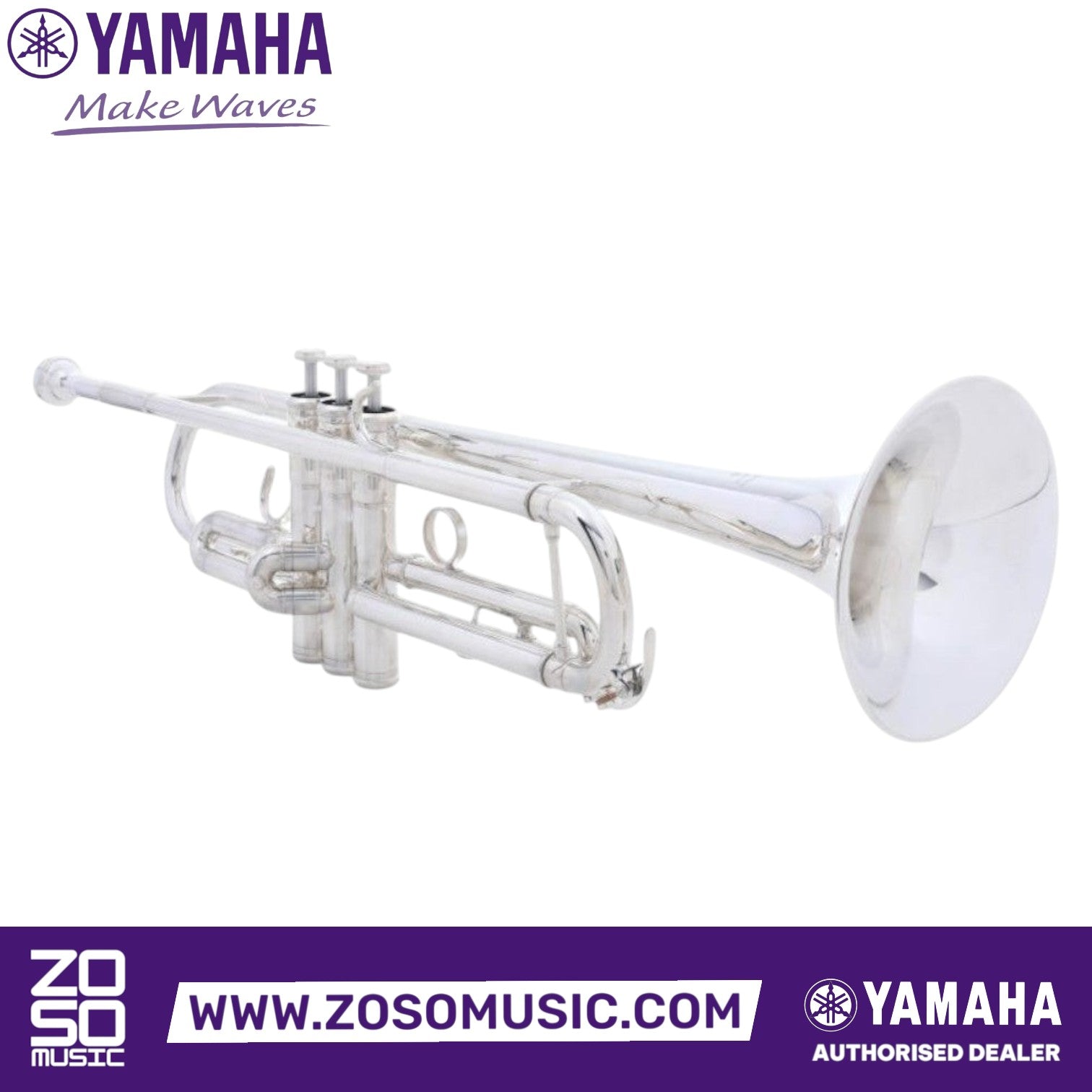 Zoso Music Yamaha YTR-6335S professional Bb trumpet in silver finish with a hand-hammered brass bell