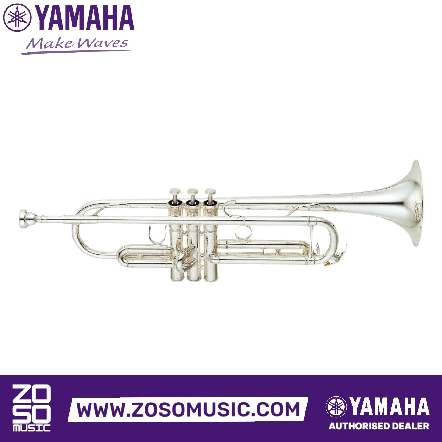 Zoso Music Yamaha YTR-6345GS professional silver-plated Bb trumpet with monel valves and hand-hammered bell