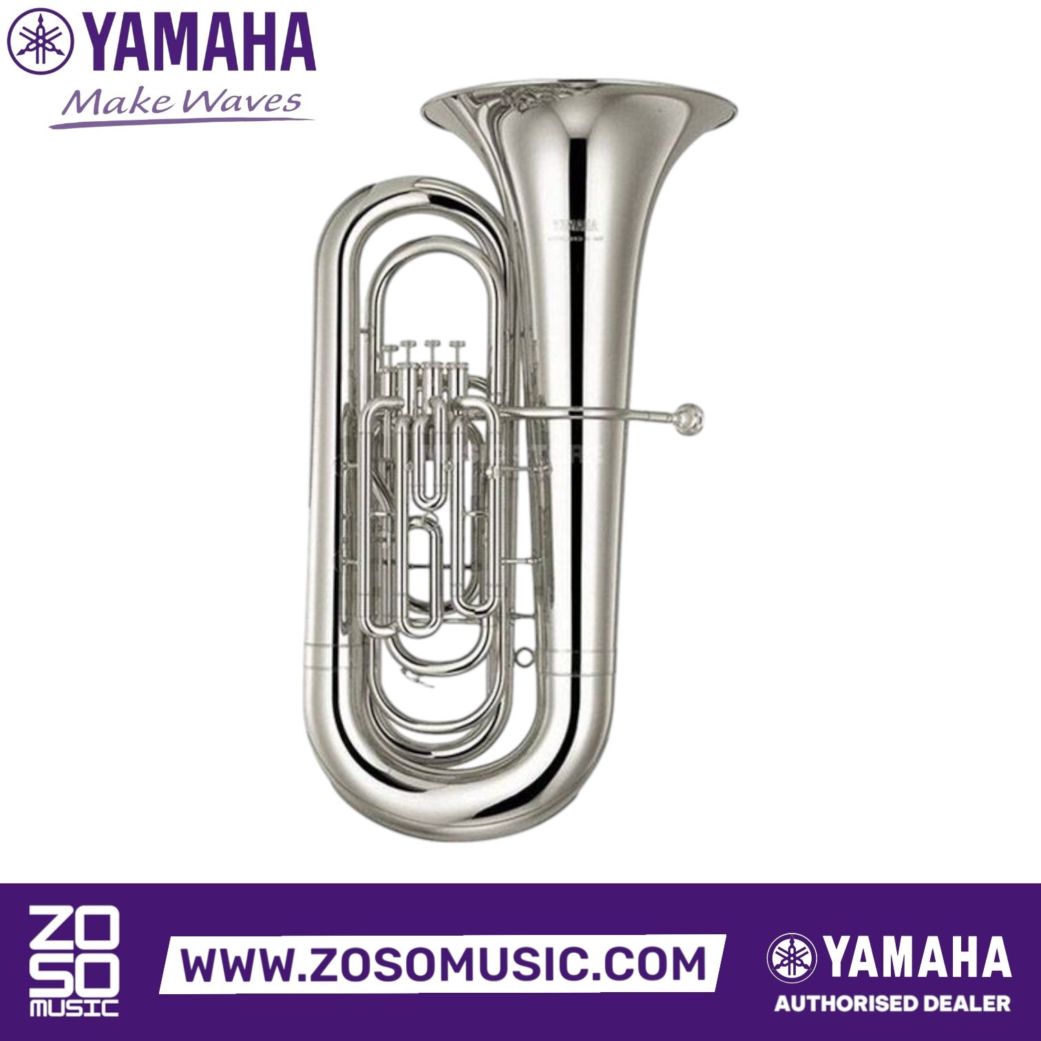 Zoso Music Yamaha YBB-321S 4-valve intermediate BBb tuba with a polished silver-plated finish and large brass bell.