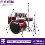 Zoso Music Yamaha Stage Custom 5-piece birch drum kit in deep red gloss finish with chrome hardware and drum stool