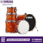 Zoso Music Yamaha Stage Custom 5-piece birch drum kit in a glossy amber finish with chrome hardware