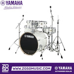 Zoso Music Yamaha Stage Custom 5-piece birch drum kit in white with chrome hardware and YESS mounting system