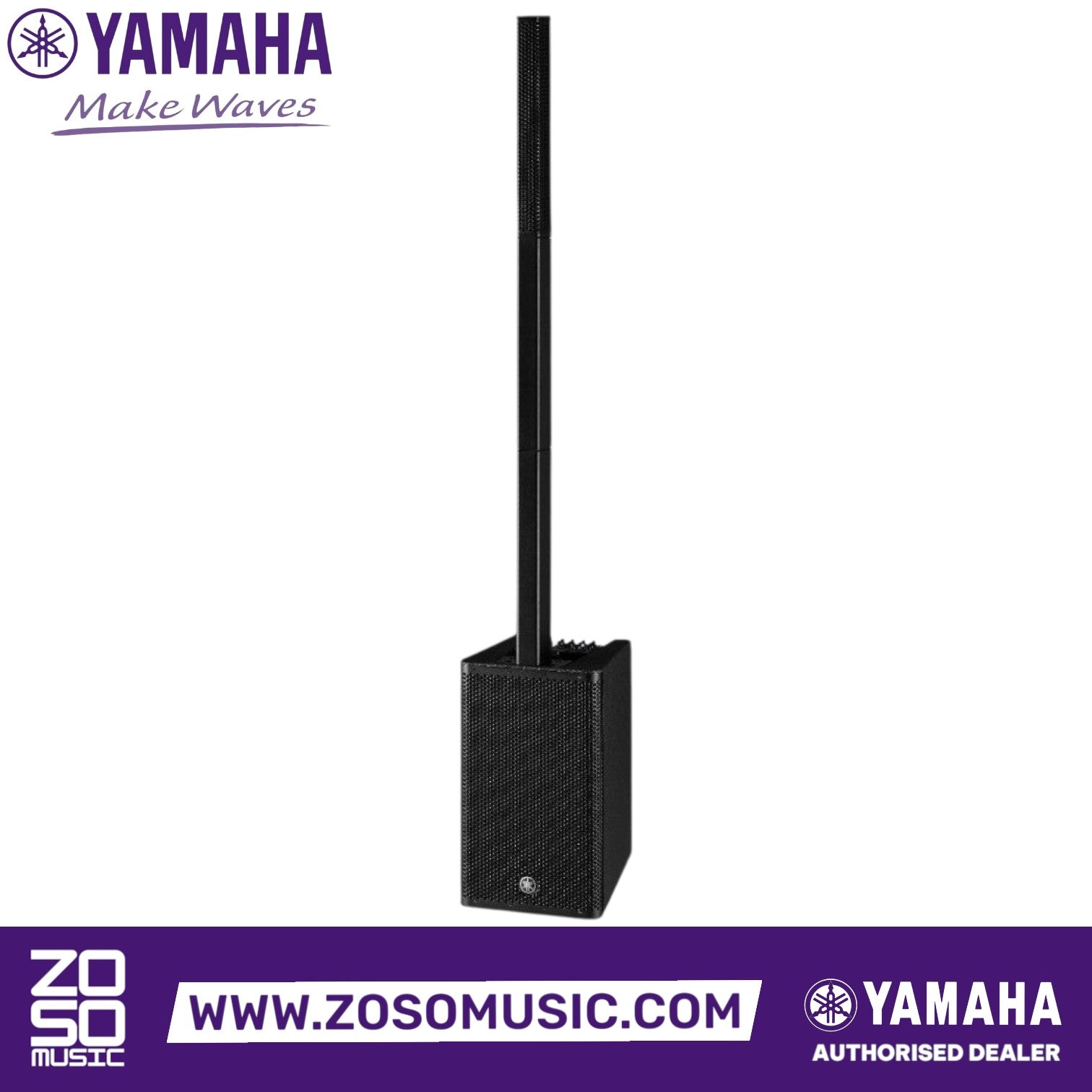 Zoso Music Yamaha Stagepas 1K MKII 1100-watt portable PA system with a 12-inch subwoofer and slim line array speaker.