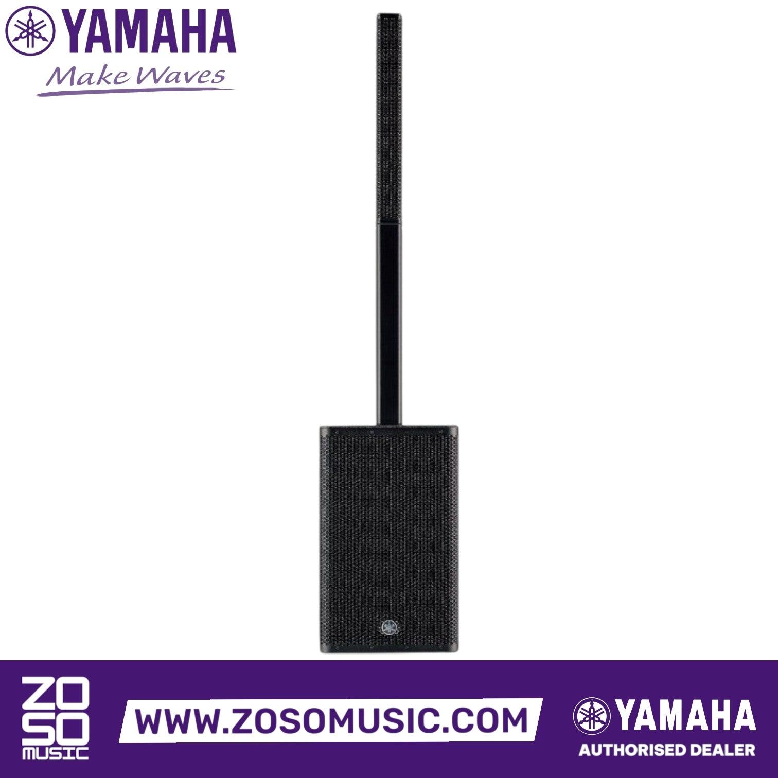 Zoso Music Yamaha Stagepas 1K MKII portable PA system with a 12-inch subwoofer and slim line array speaker column.