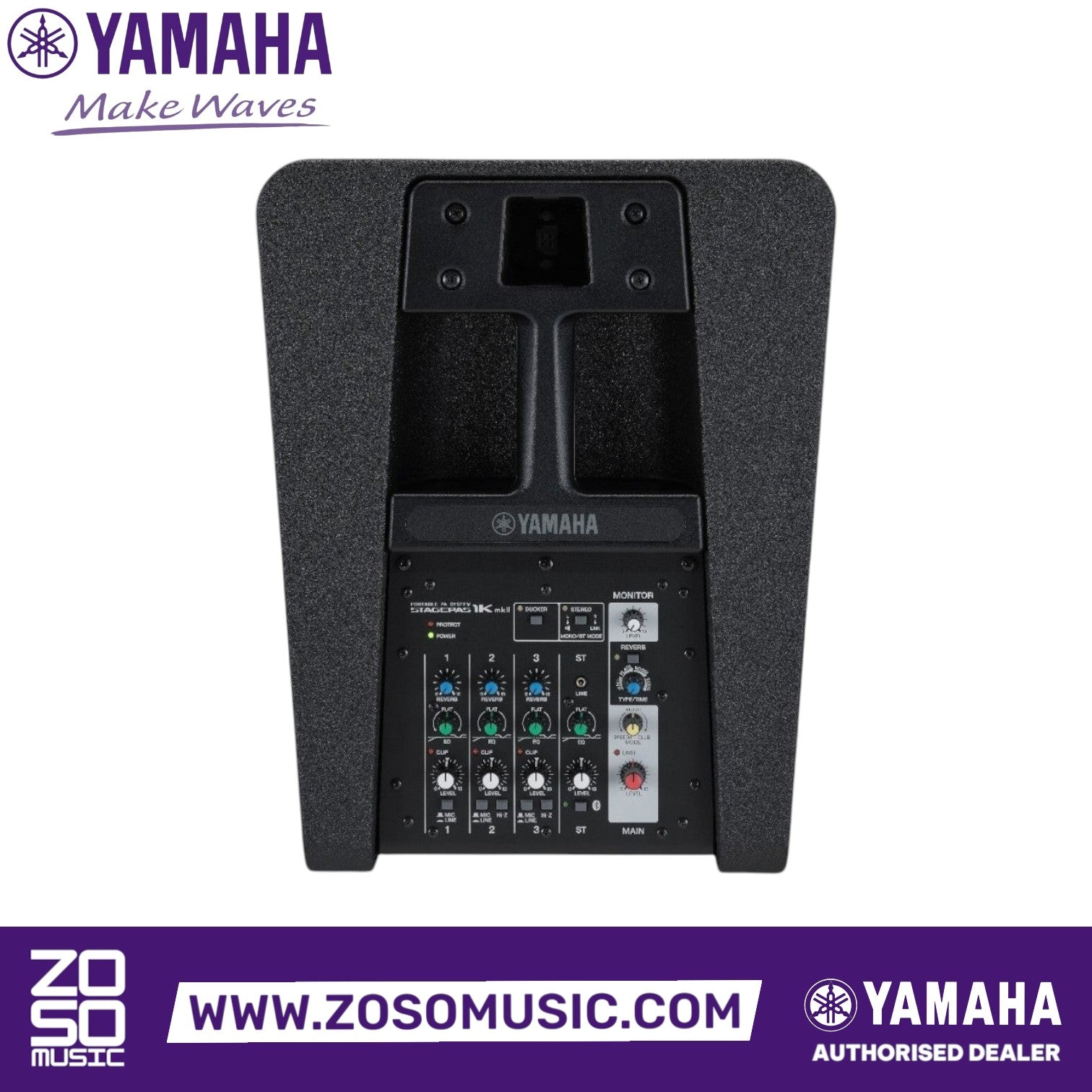 Zoso Music Yamaha Stagepas 1K MKII portable PA system subwoofer unit with integrated digital mixer control panel.
