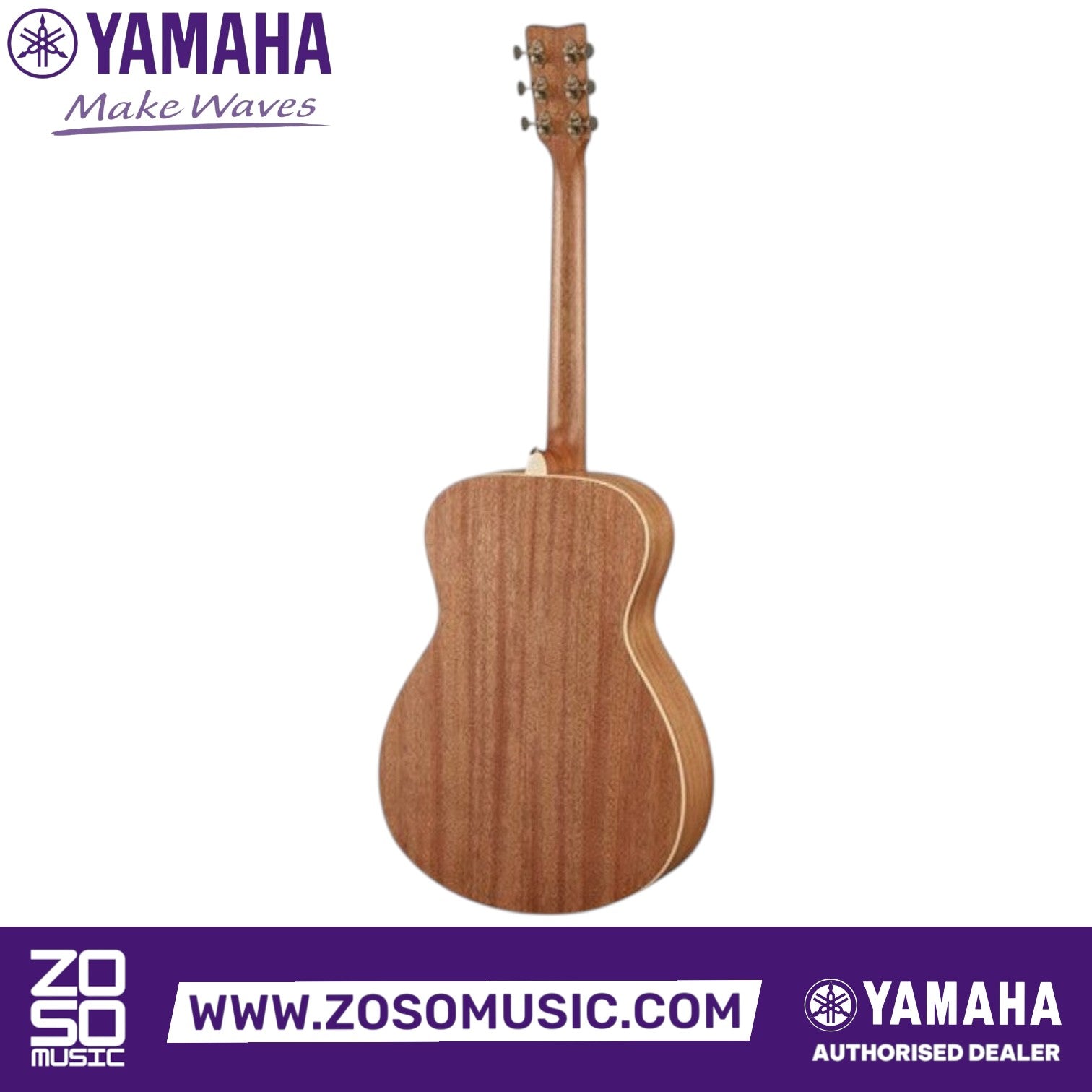 Back view of Zoso Music Yamaha Storia I concert acoustic guitar featuring mahogany back and sides with ivory binding