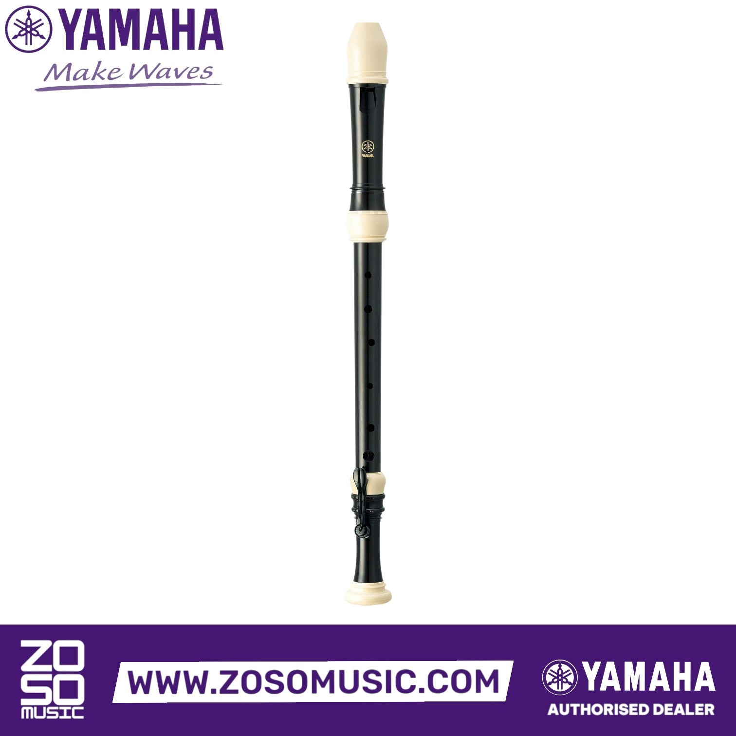 Zoso Music Yamaha YRT-304BII tenor recorder in black and cream ABS resin with baroque fingering and double keys