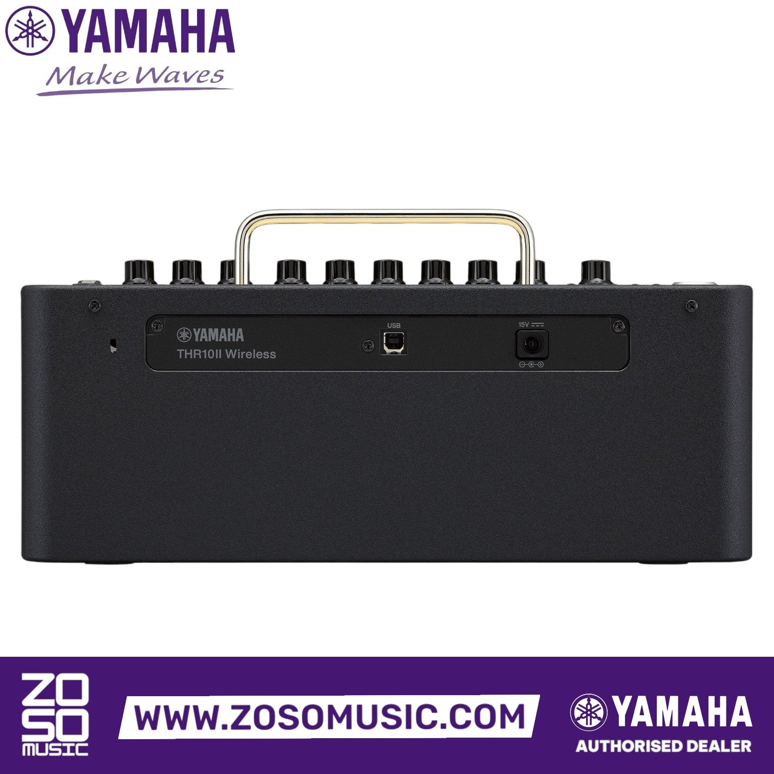 Zoso Music Yamaha THR10 II Wireless guitar amplifier rear panel showing USB and power ports