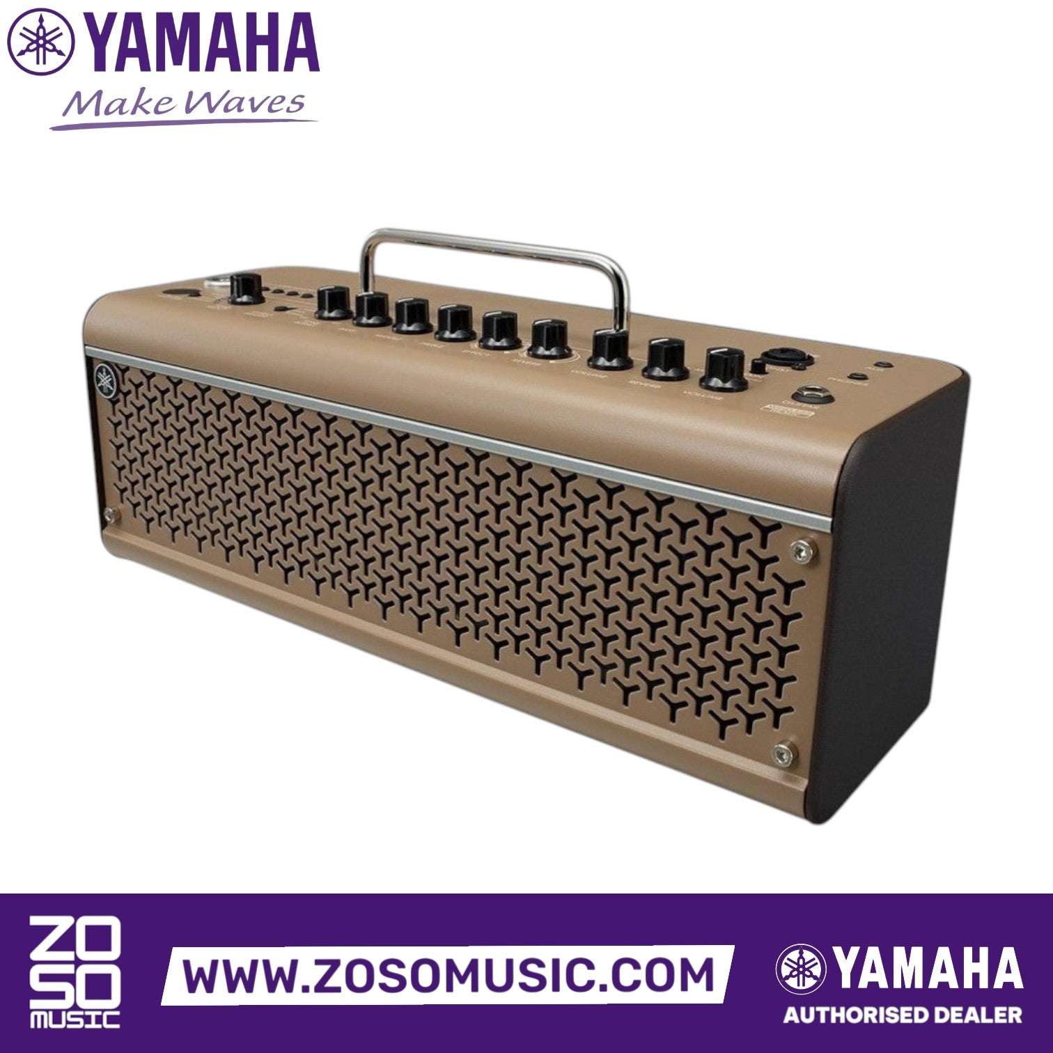 Zoso Music Yamaha THR30 II A wireless acoustic modeling combo amplifier in a sleek tan and black desktop design.