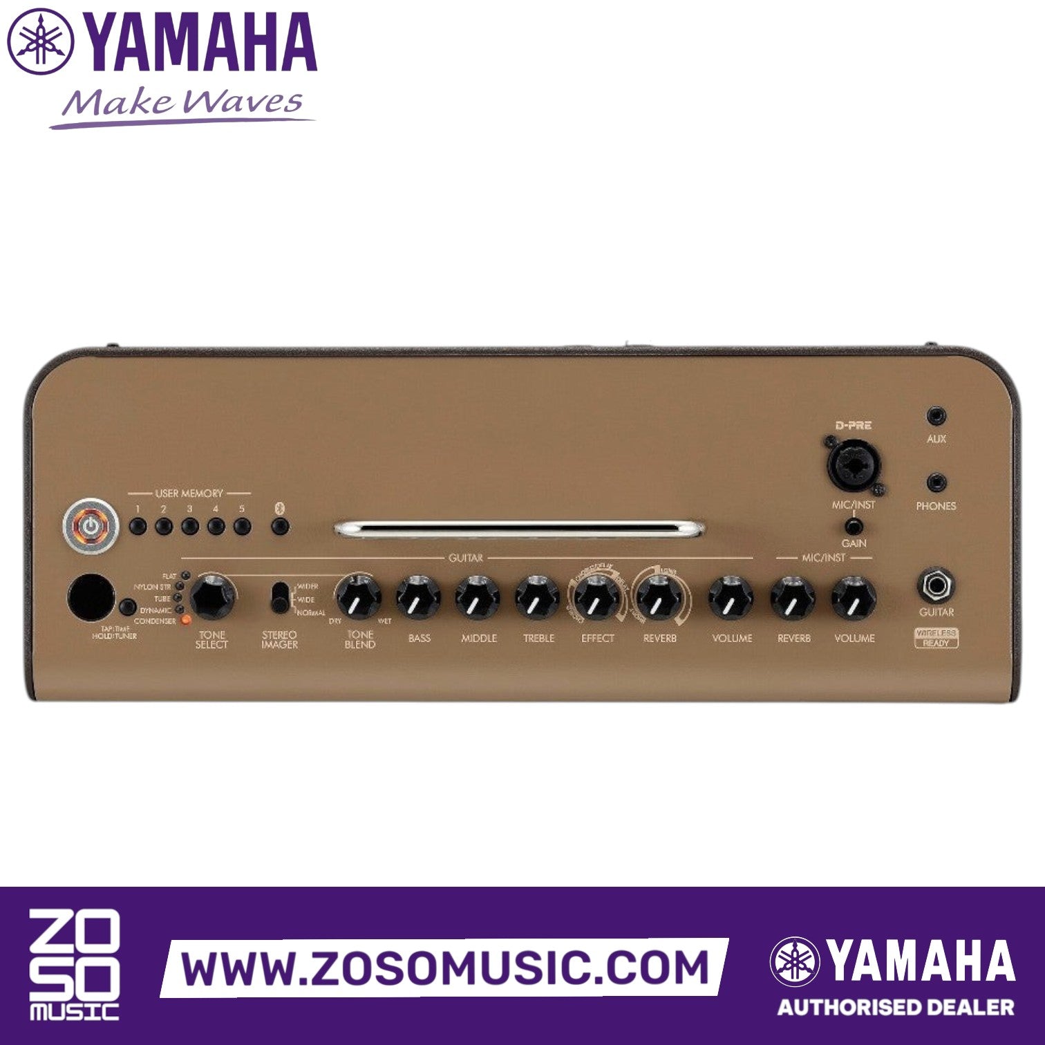 Zoso Music Yamaha THR30 II A wireless acoustic guitar amplifier control panel with knobs and user memory buttons