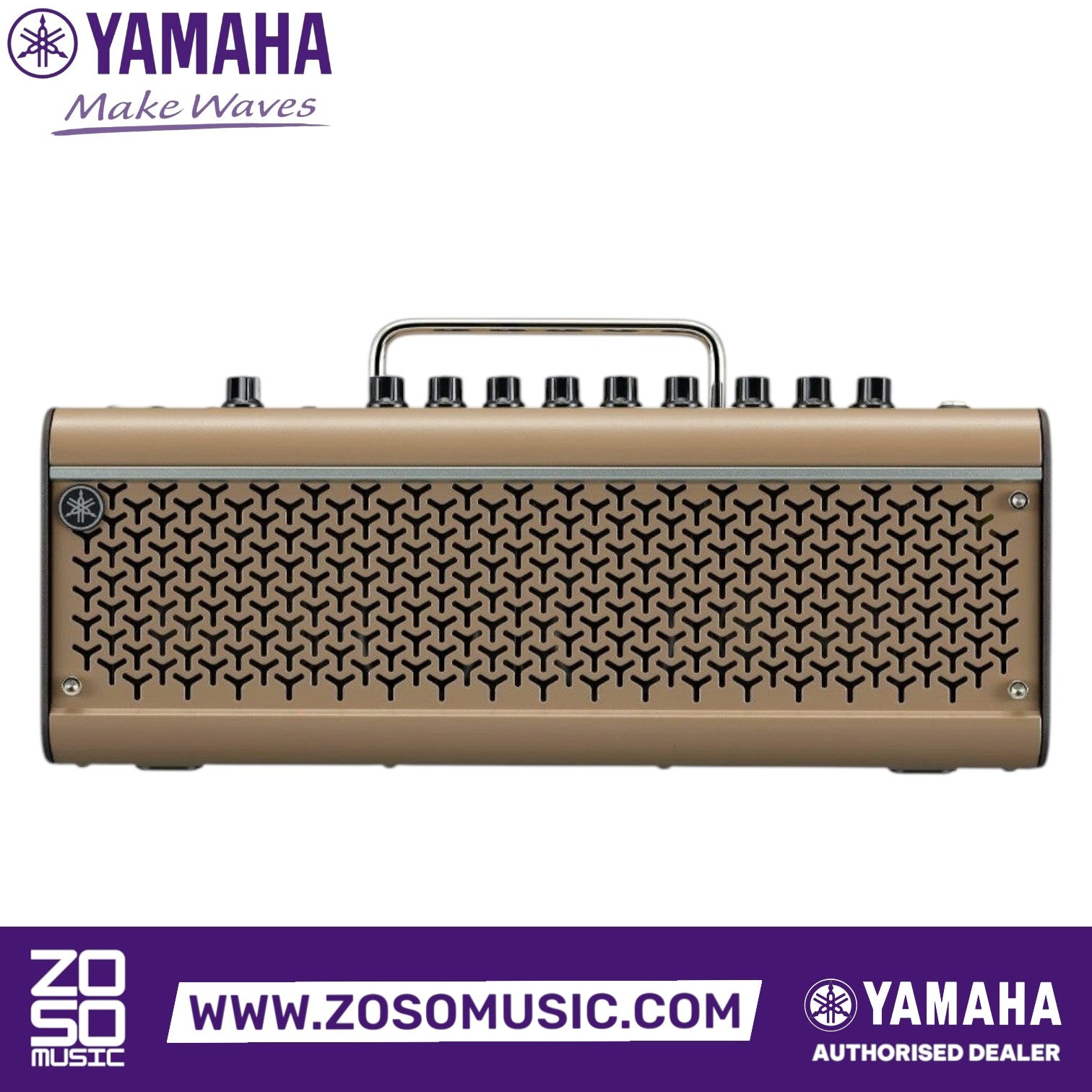 Zoso Music Yamaha THR30 II A wireless acoustic modeling combo amplifier in a sleek tan finish with a metal grille.