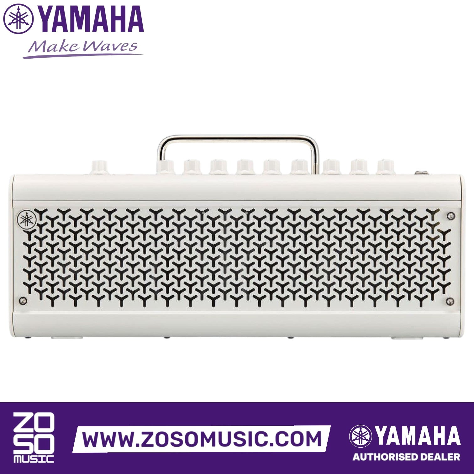Zoso Music white Yamaha THR30 II Wireless 30-watt modeling combo guitar amplifier with front grille detail