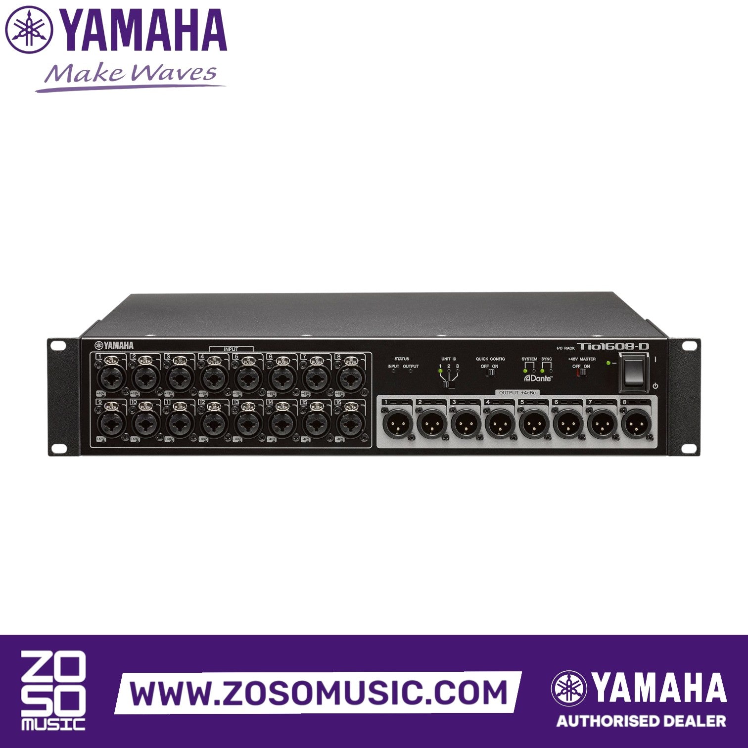 Zoso Music Yamaha Tio1608-D digital stage box with 16 XLR inputs and 8 XLR outputs for Dante audio networking