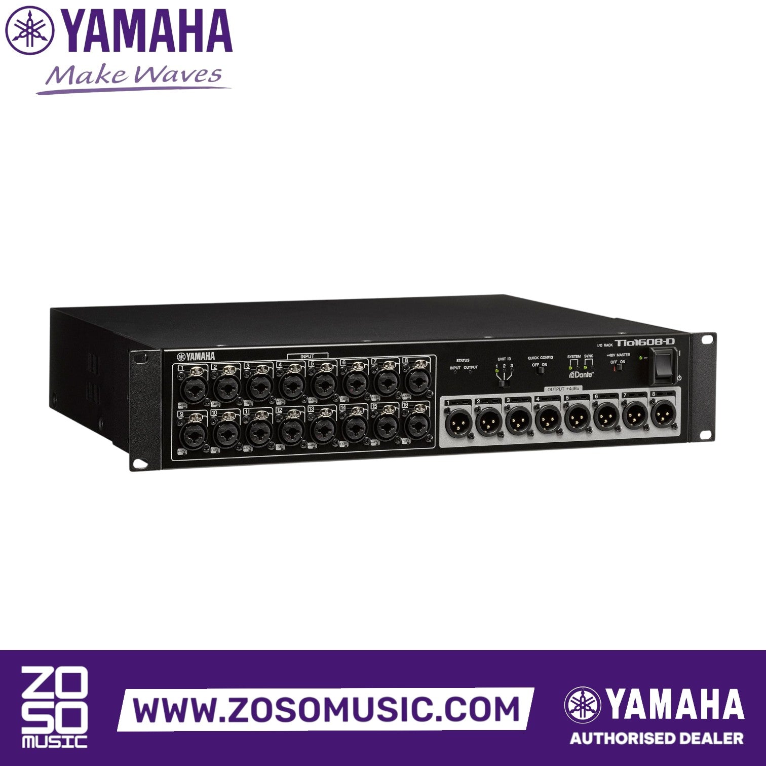 Zoso Music Yamaha Tio1608-D digital stage box with 16 XLR inputs and 8 XLR outputs for Dante audio networking