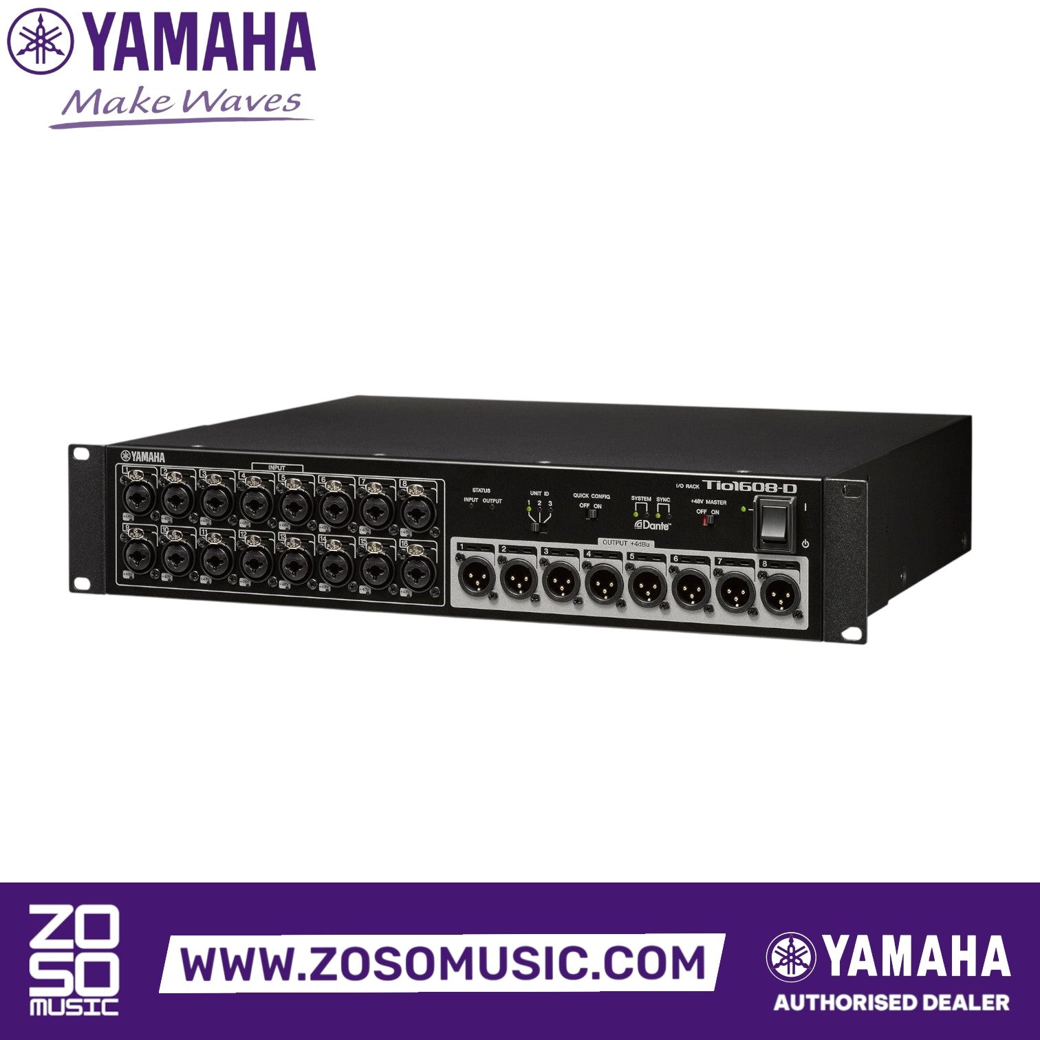 Zoso Music Yamaha Tio1608-D digital stage box with 16 inputs and 8 outputs featuring Dante connectivity
