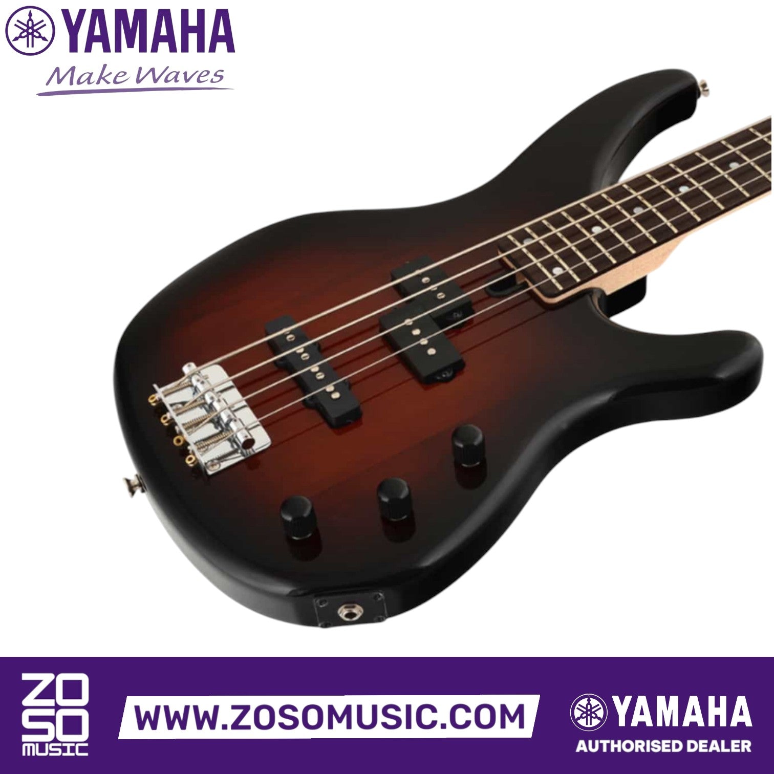 Zoso Music Yamaha TRBX174 4-string electric bass guitar in violin sunburst finish with P/J pickup configuration